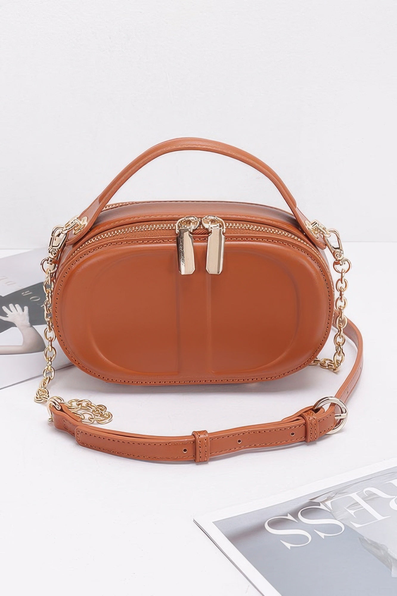 Structured Faux Leather Shoulder Bag With Top Handle Secondary image