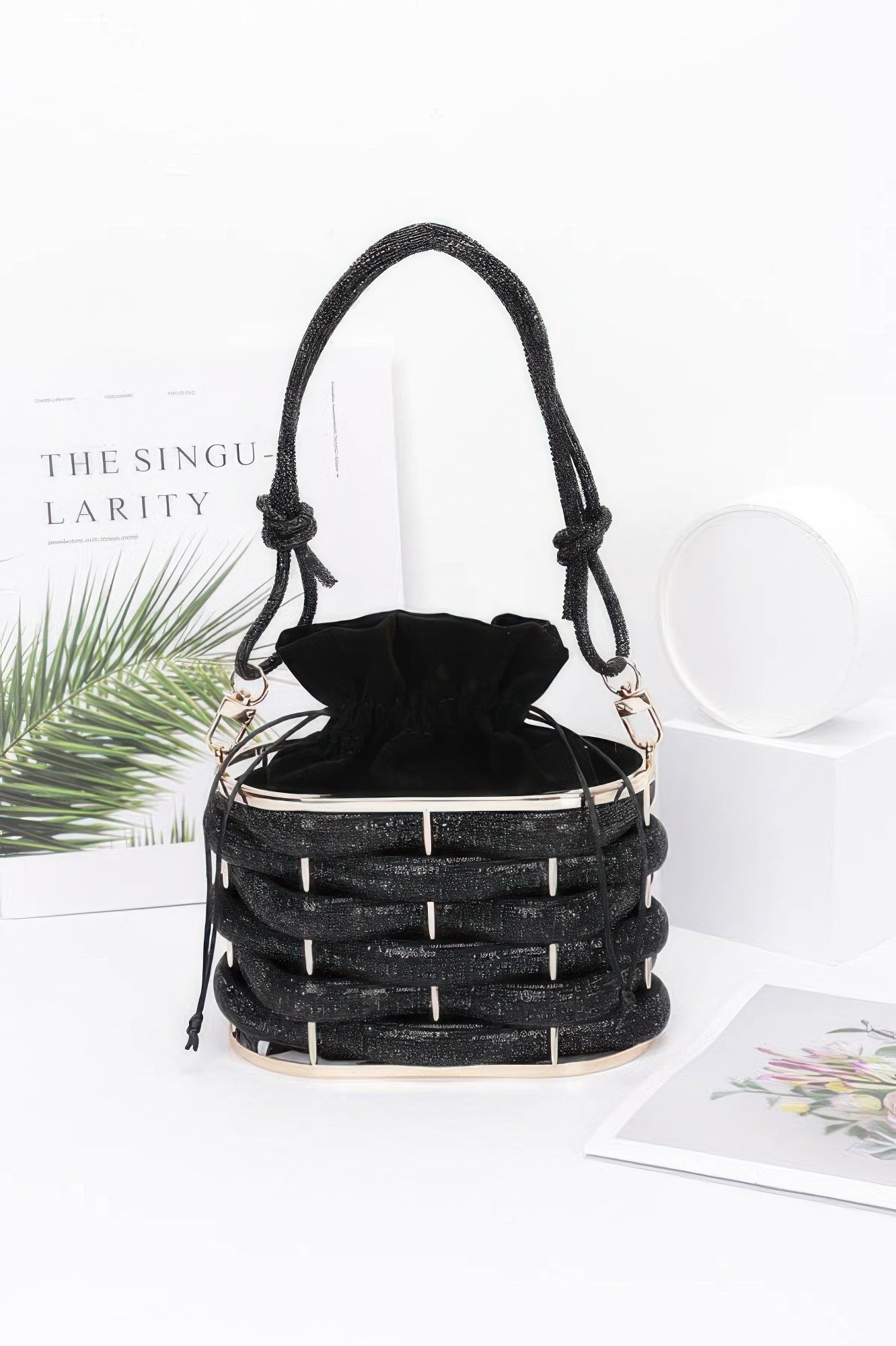 Rhinestone Braided Metal Bucket Handbag Secondary image