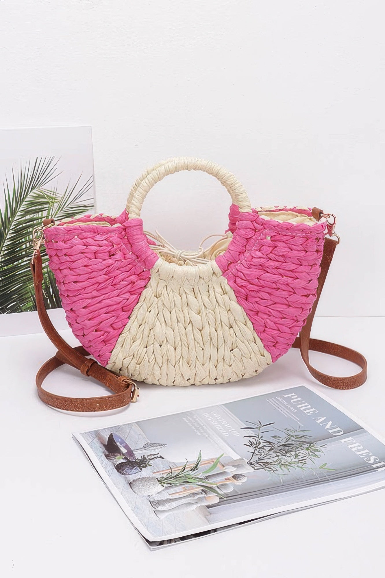 Woven Faux Straw Handbag With Top Handles Secondary image