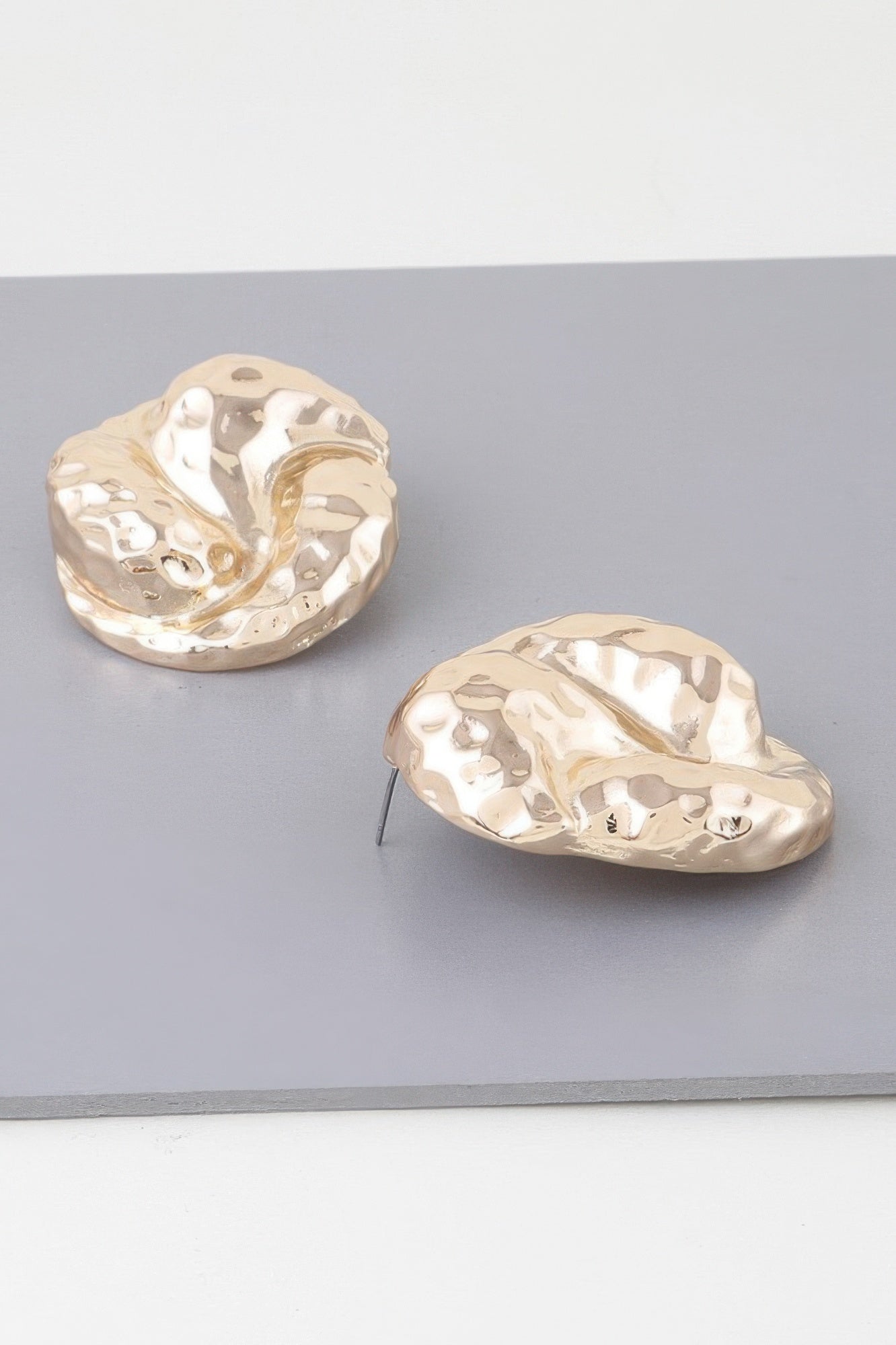 Gold Textured Round Earrings Secondary image