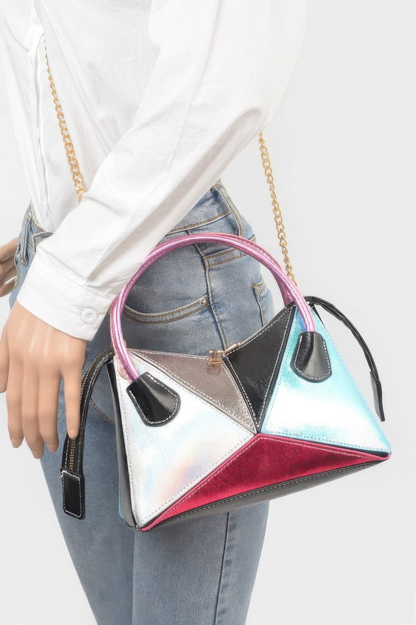 Metallic Geometric Multicolor Top Handle Bag Secondary image