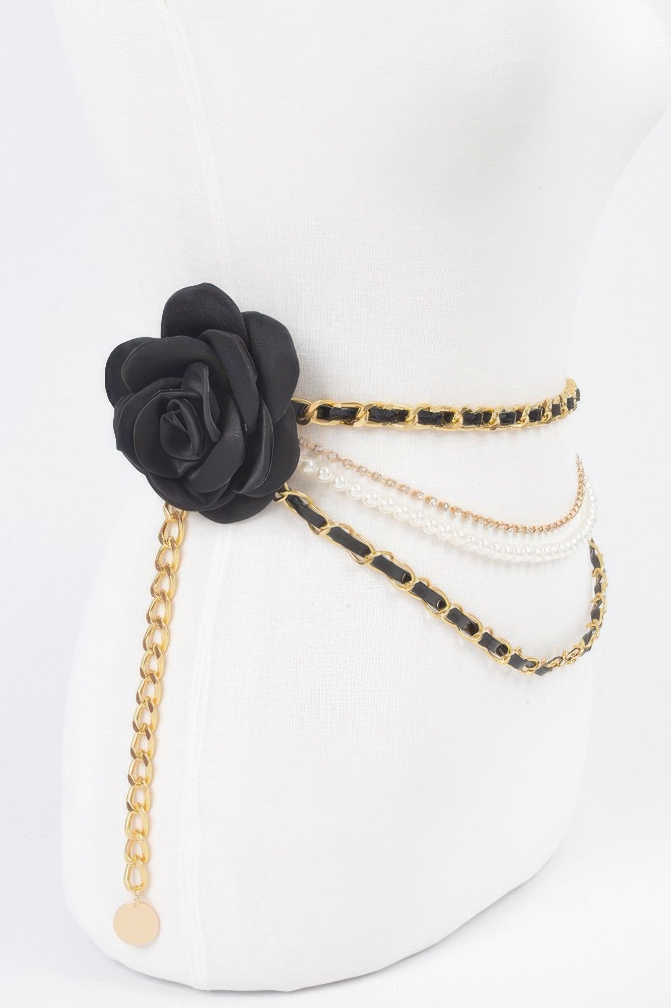 Layered Chain Belt with Black Flower Accents Secondary image