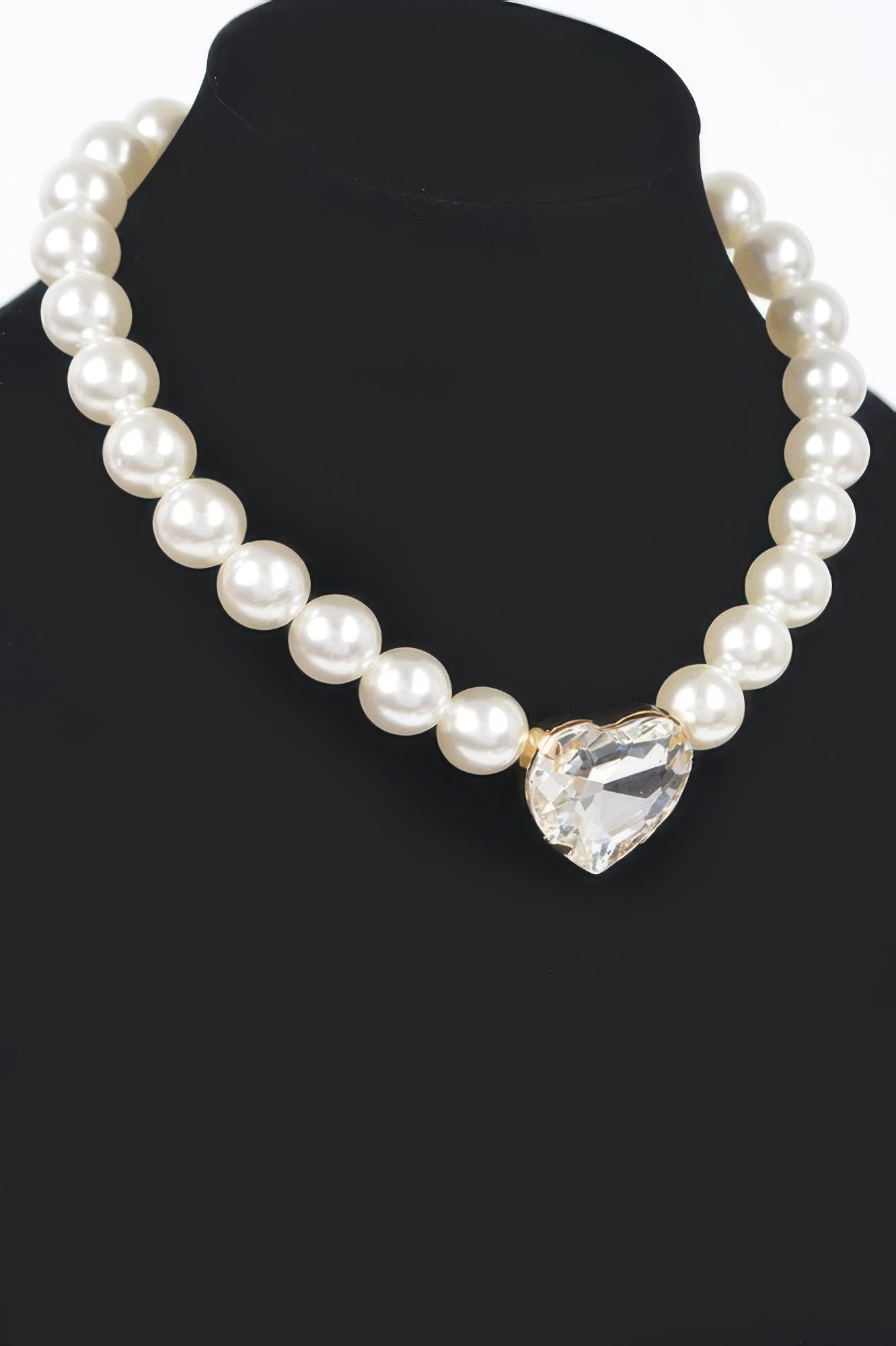 Cream Faux Pearl Heart Charm Necklace Secondary image