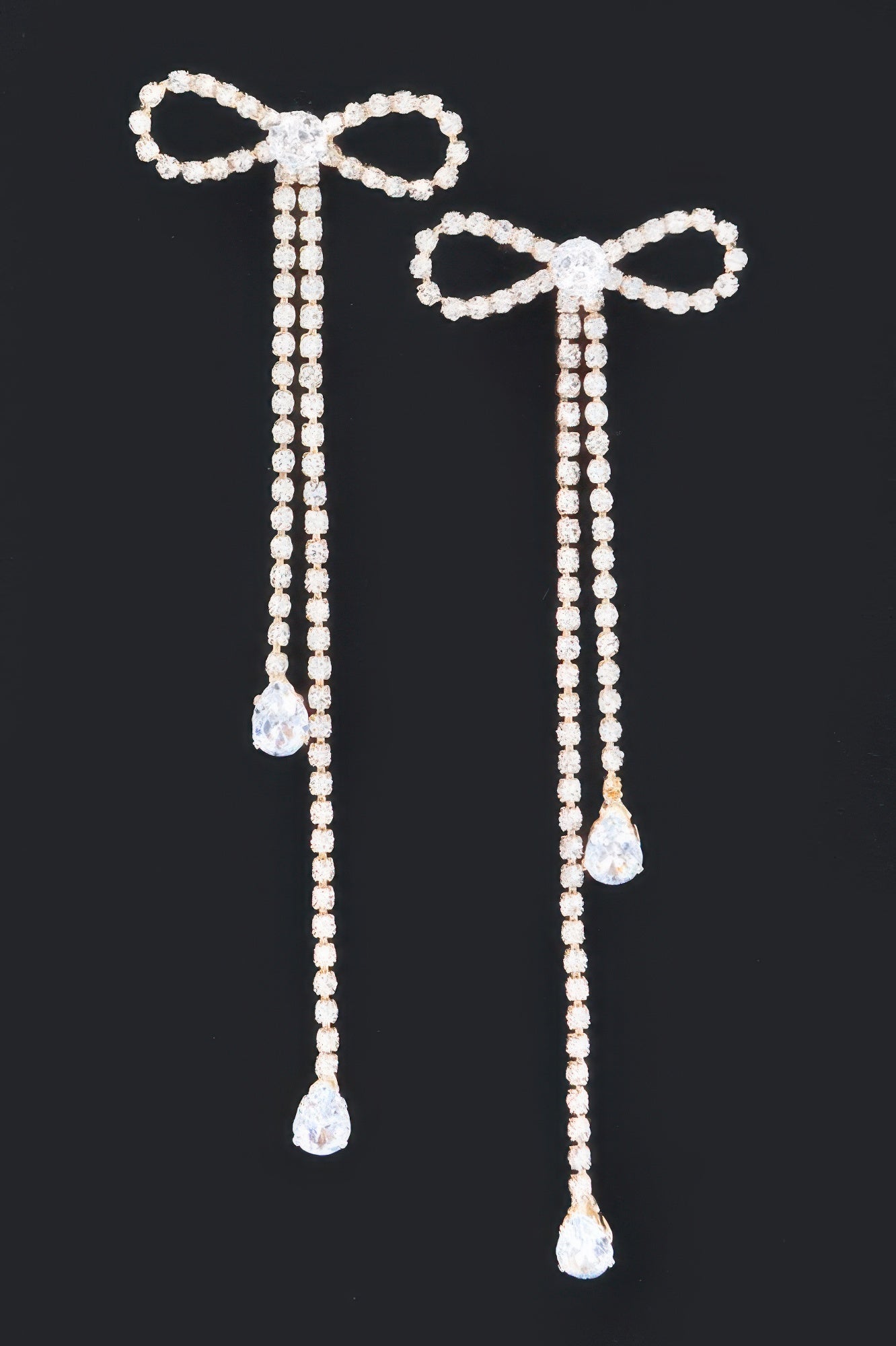 Rhinestone Ribbon Drop Earrings Secondary image