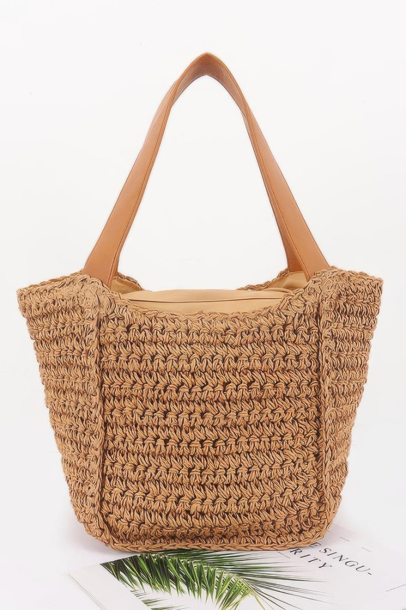 Woven Faux Straw Tote Bag With Structured Body Secondary image