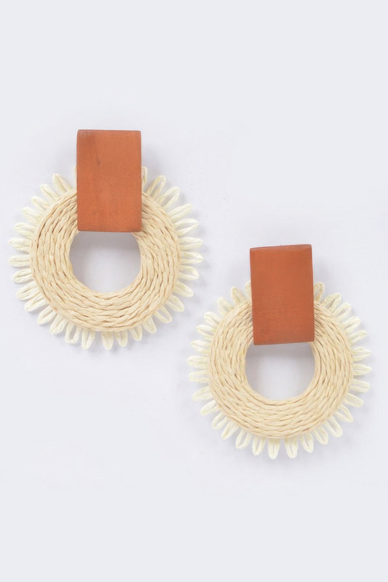 Woven Faux Straw Hoop Earrings with Textured Fringe Secondary image