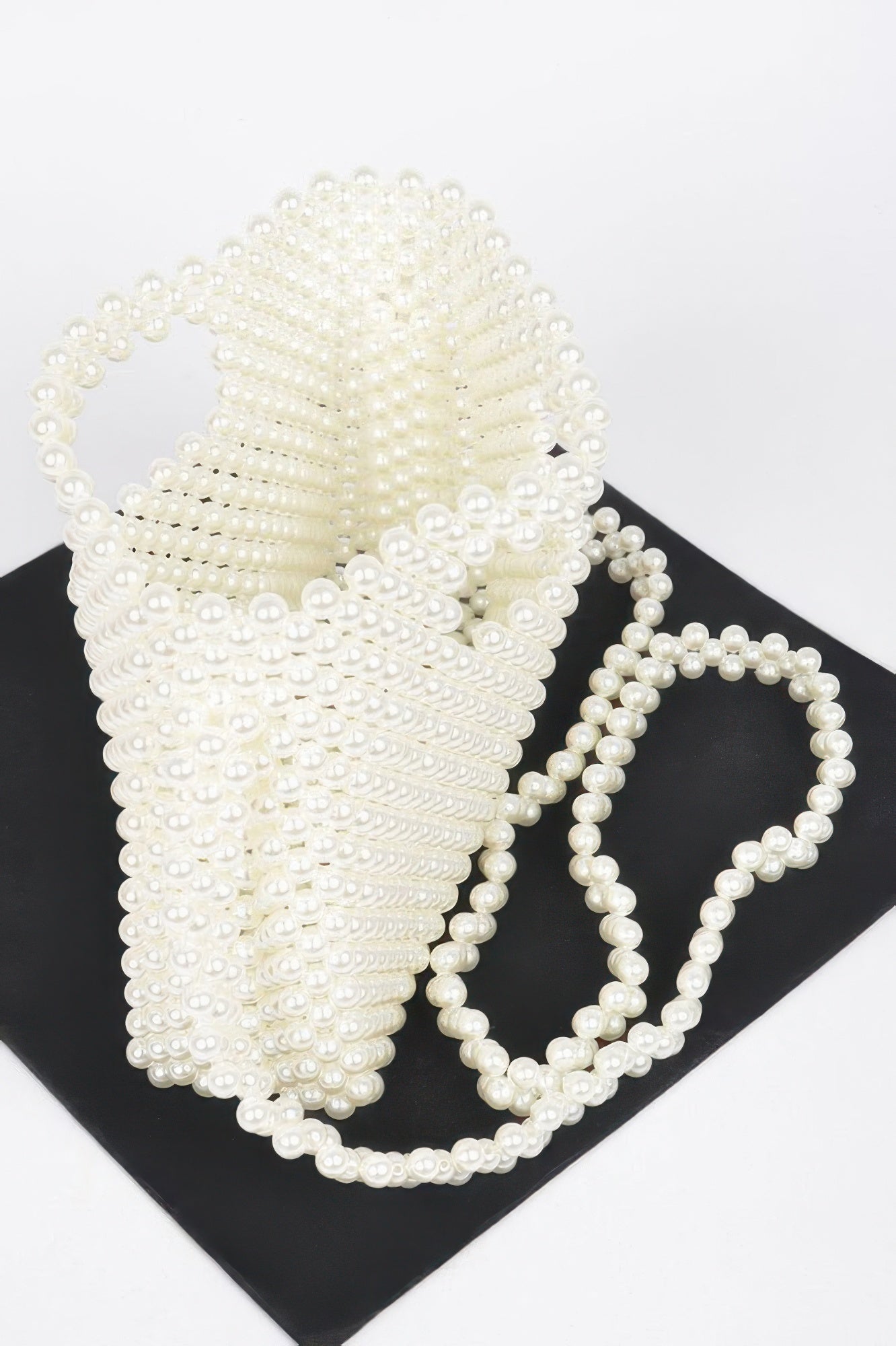 Cream Faux Pearl Beaded Structured Crossbody Bag Secondary image