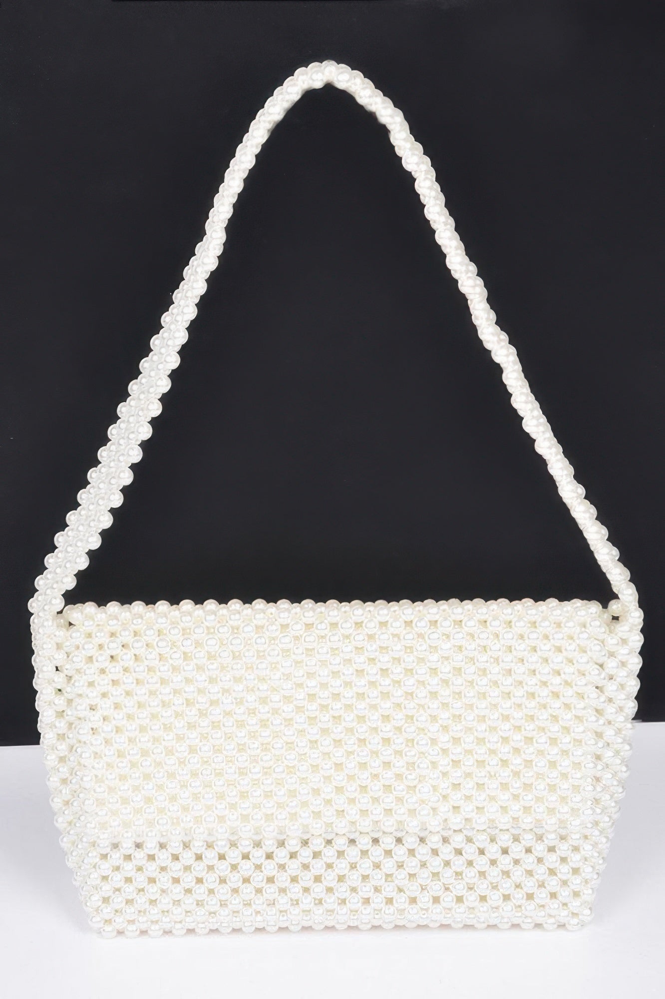 Cream Faux Pearl Beaded Flap Shoulder Bag Secondary image