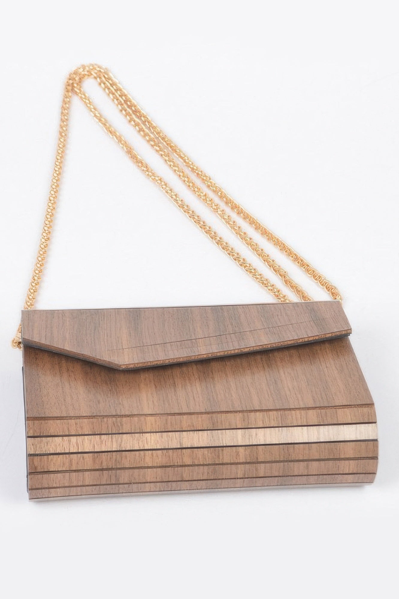 Natural Wood Envelope Clutch with Chain Strap Secondary image