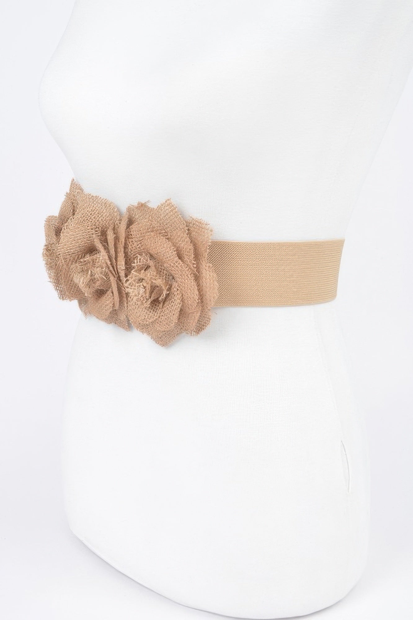 Beige Linen Flower Elastic Belt Secondary image