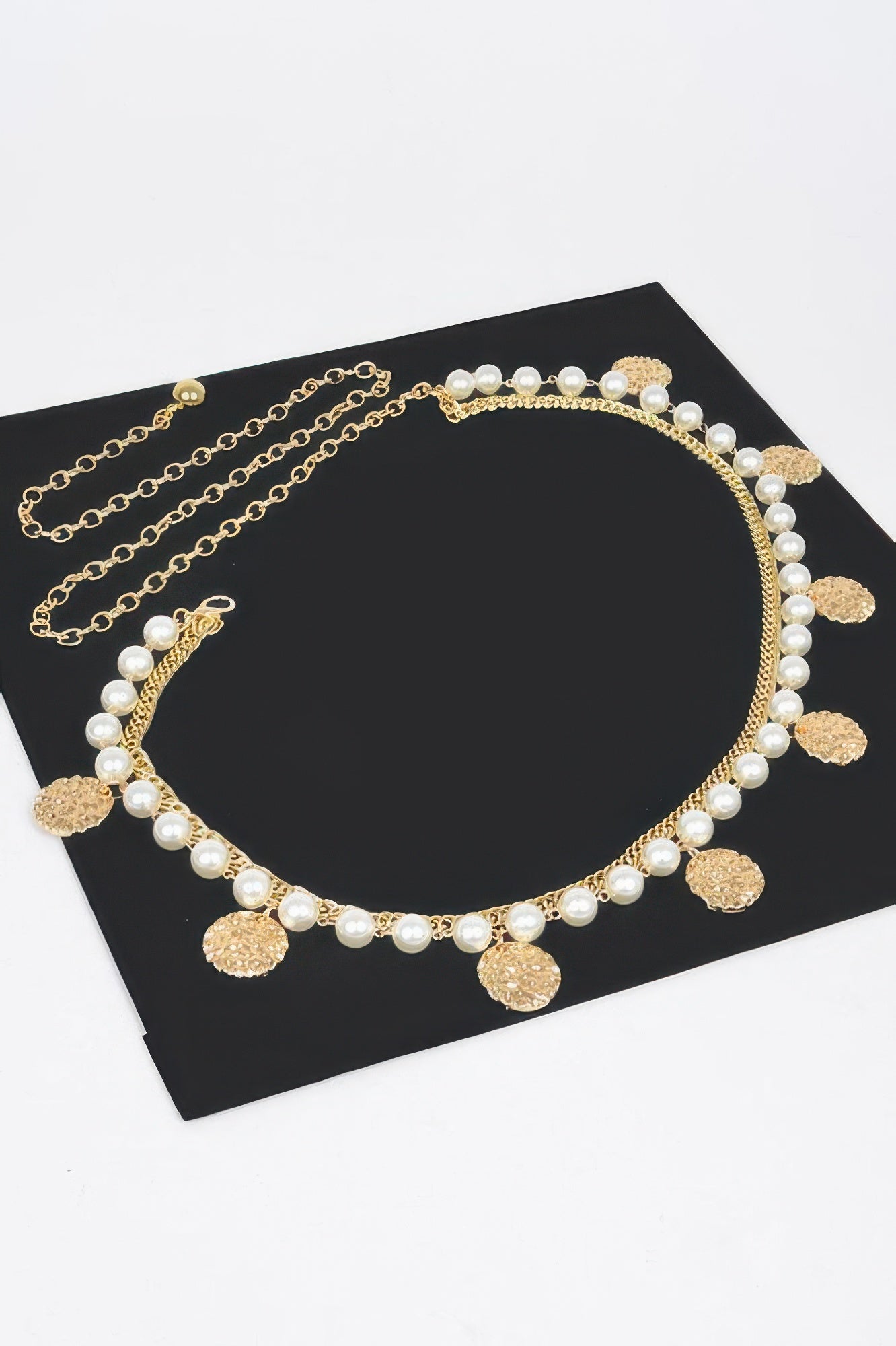 Faux Pearl Charm Chain Belt with Extended Length Secondary image
