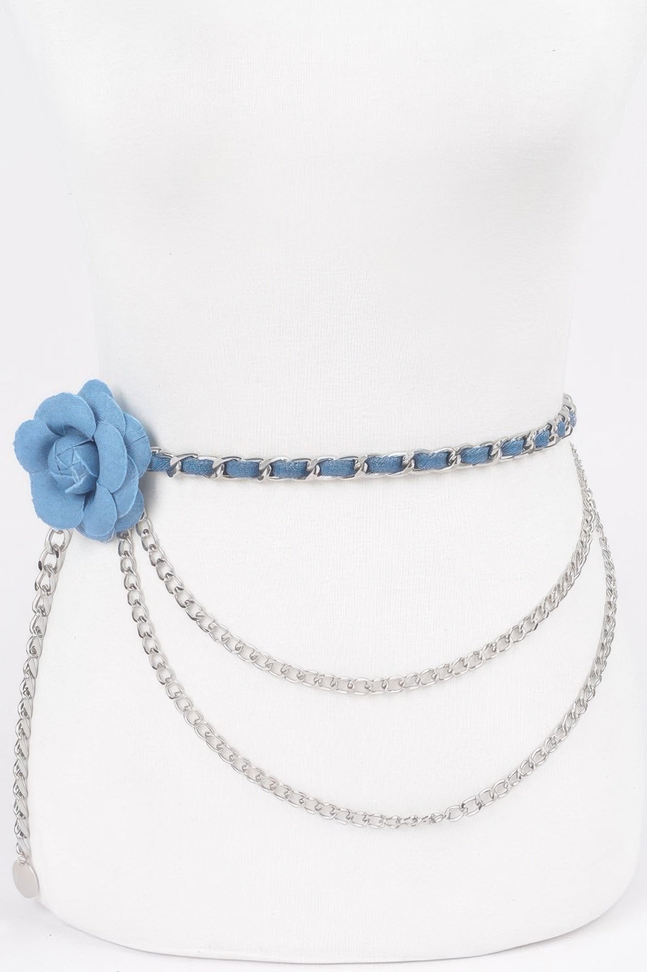 Blue Floral Cotton-Blend Chain Belt with Gold-Tone Metal Secondary image