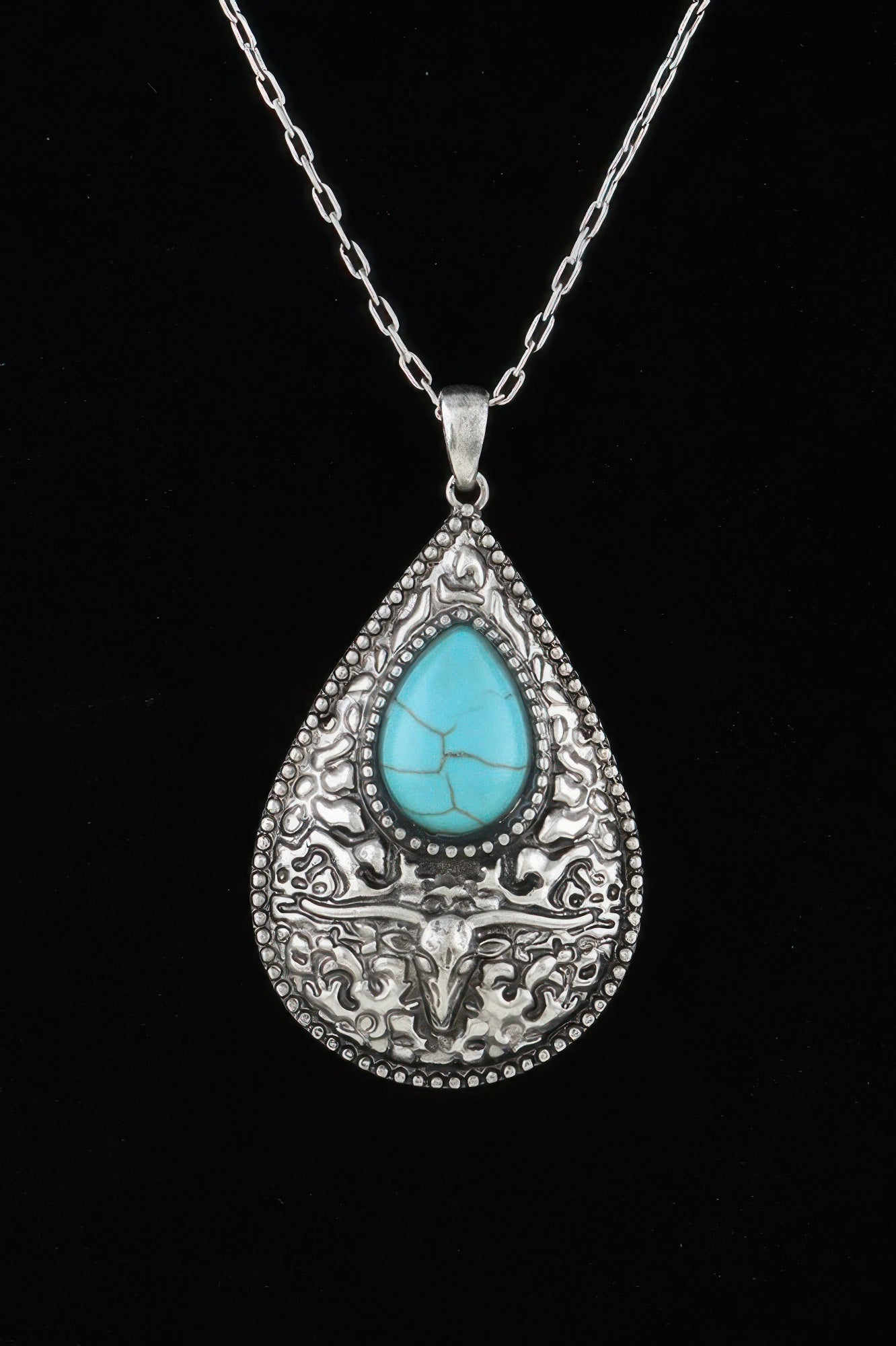 Silver Turquoise Bull Pendant Necklace Secondary image