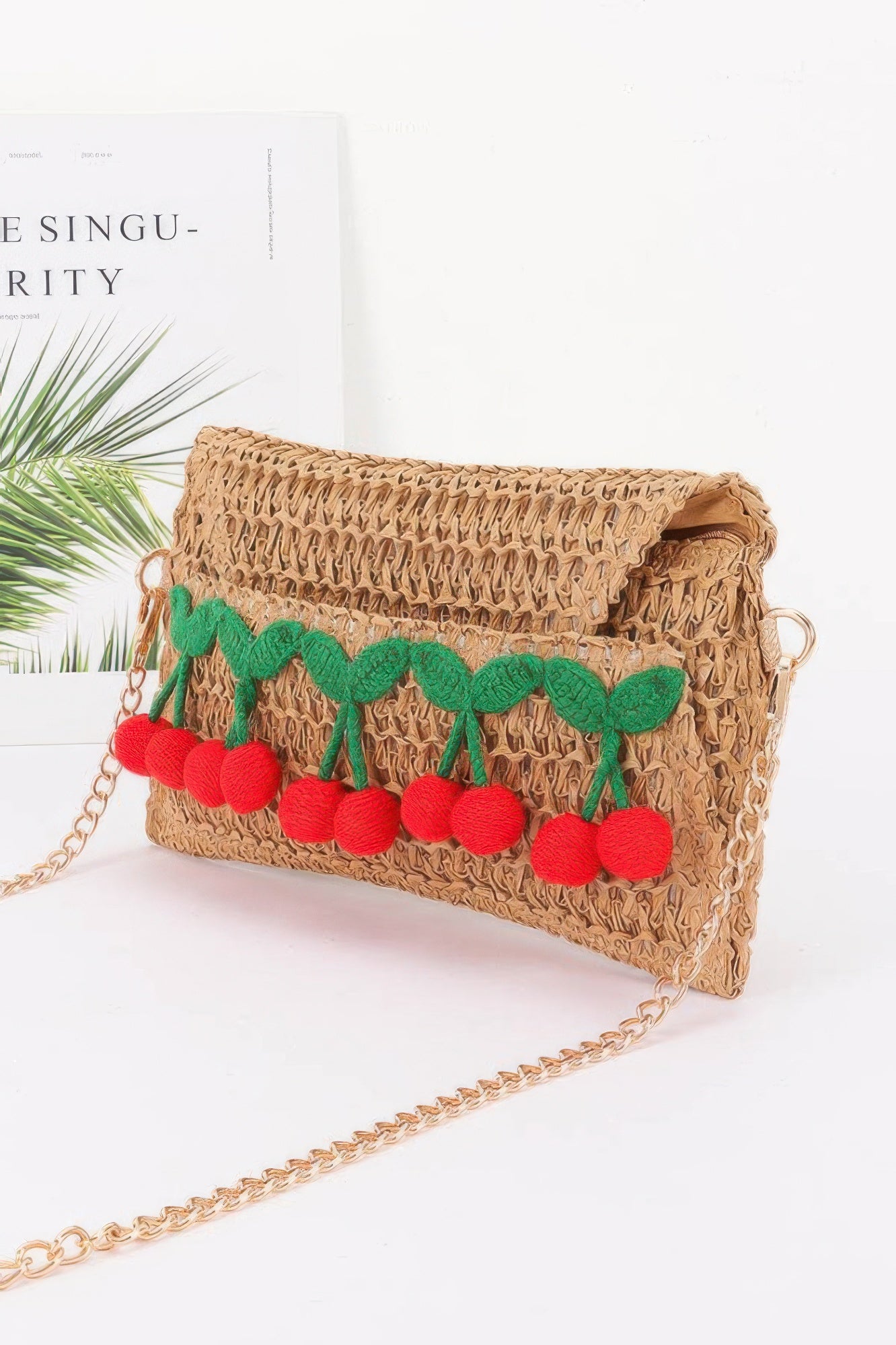Woven Cherry Accent Clutch With Detachable Strap Secondary image
