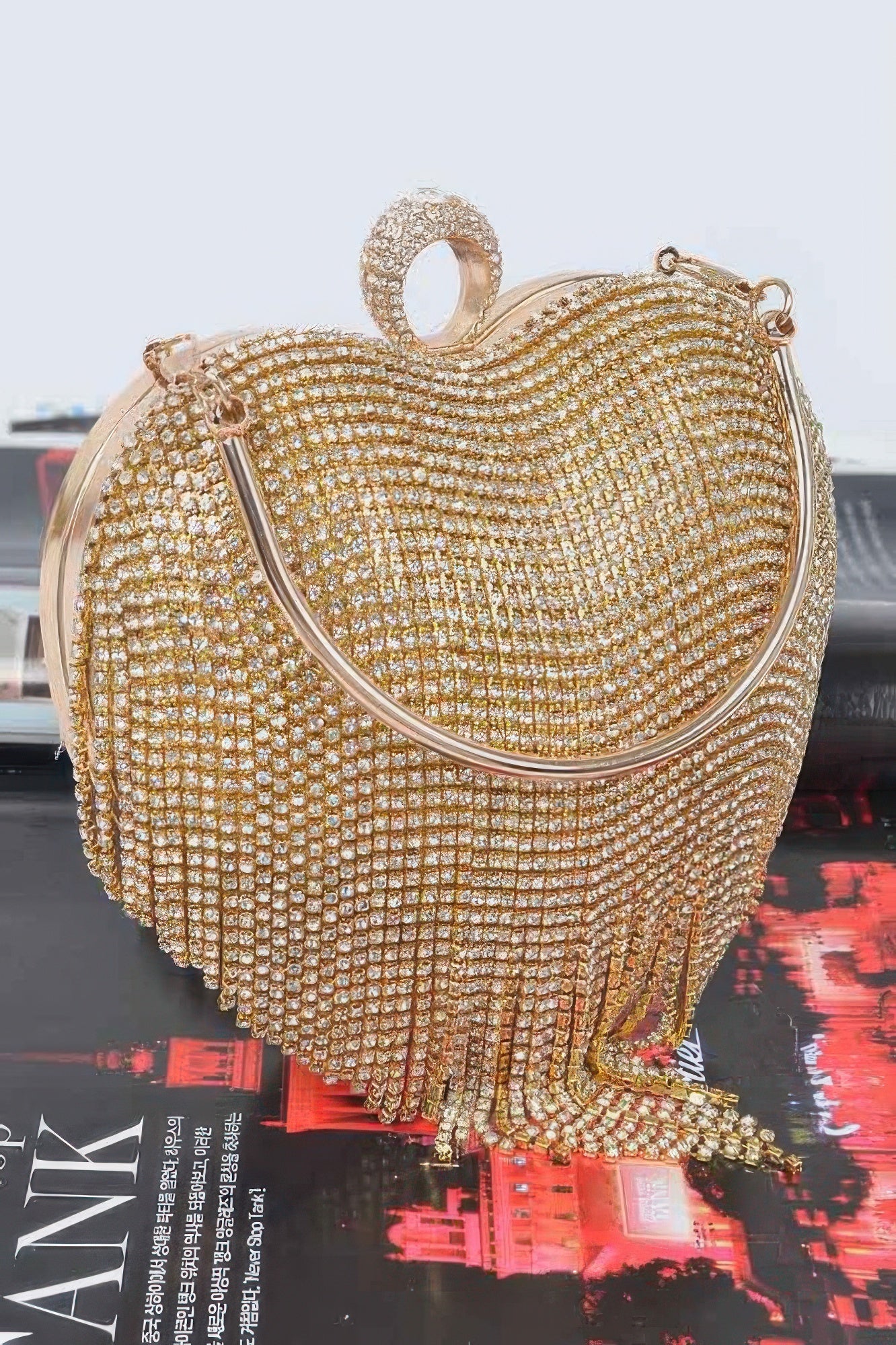 Rhinestone Heart Bag with Fringe and Chain Strap Secondary image