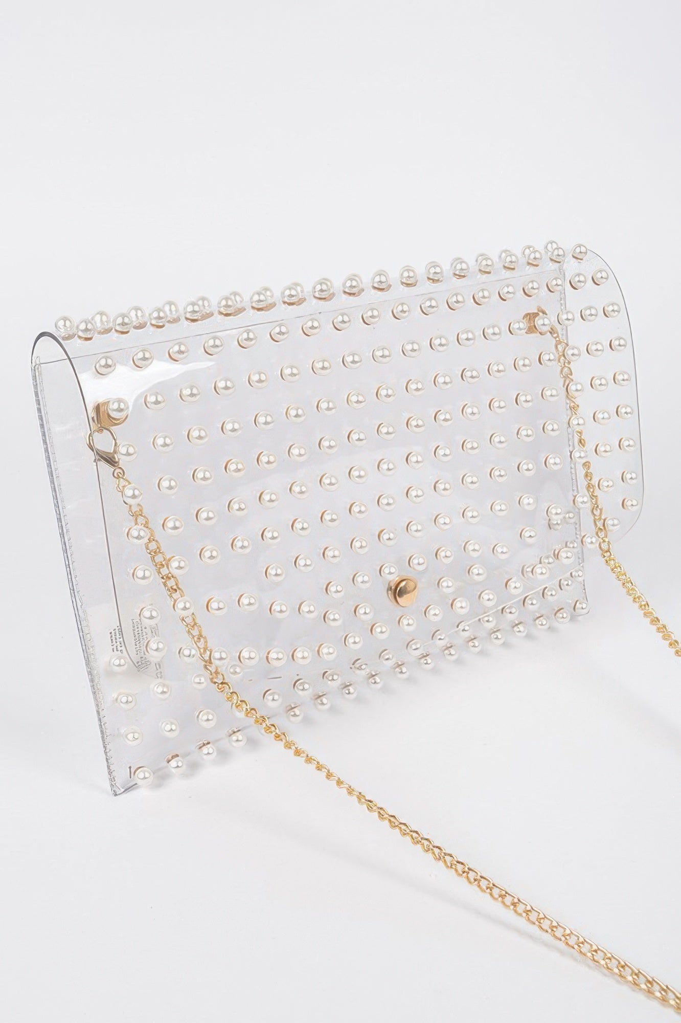 Clear Pearl-Studded Envelope Clutch with Chain Strap Secondary image