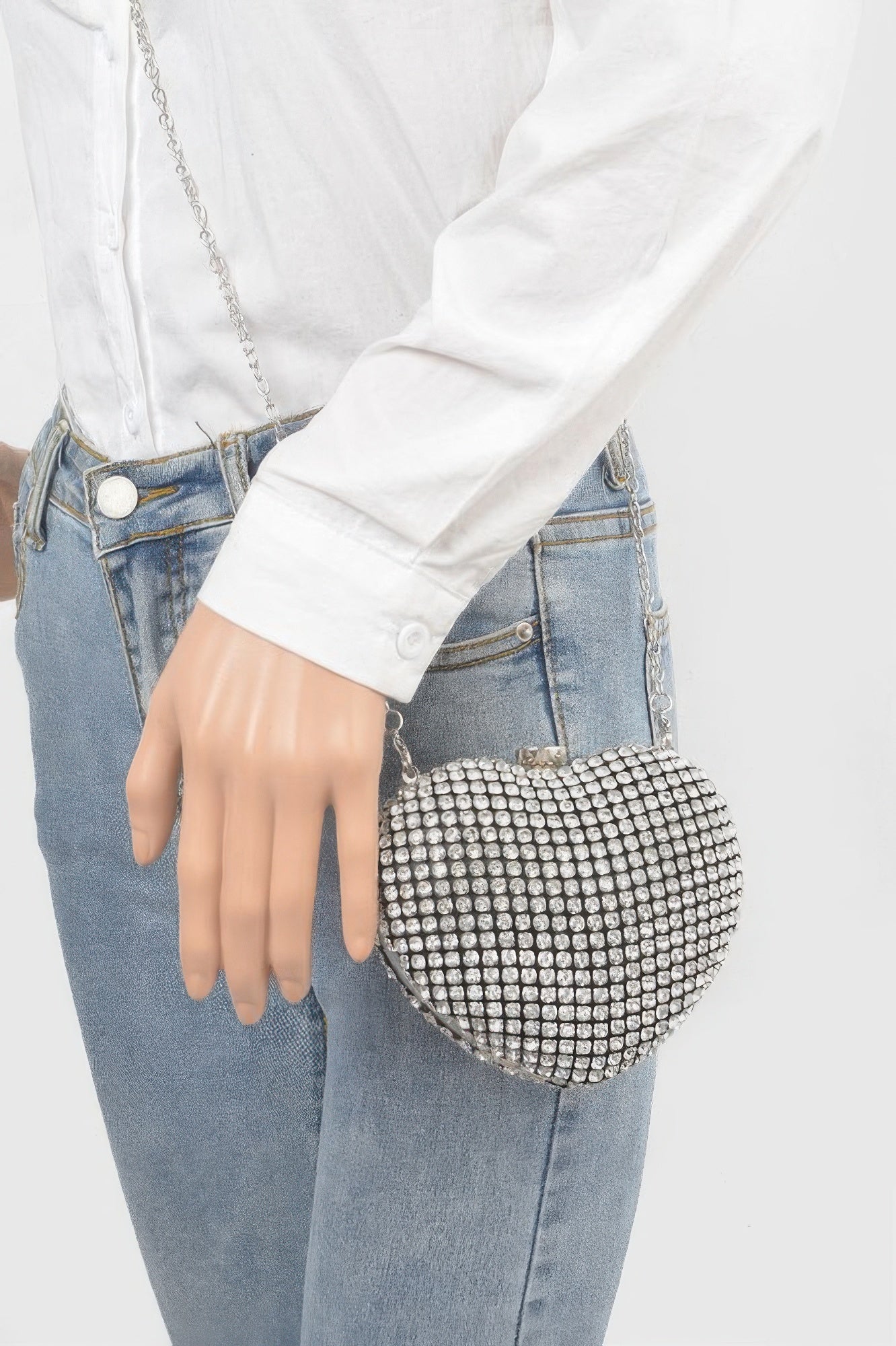 Rhinestone Heart-Shaped Clutch With Chain Strap Secondary image
