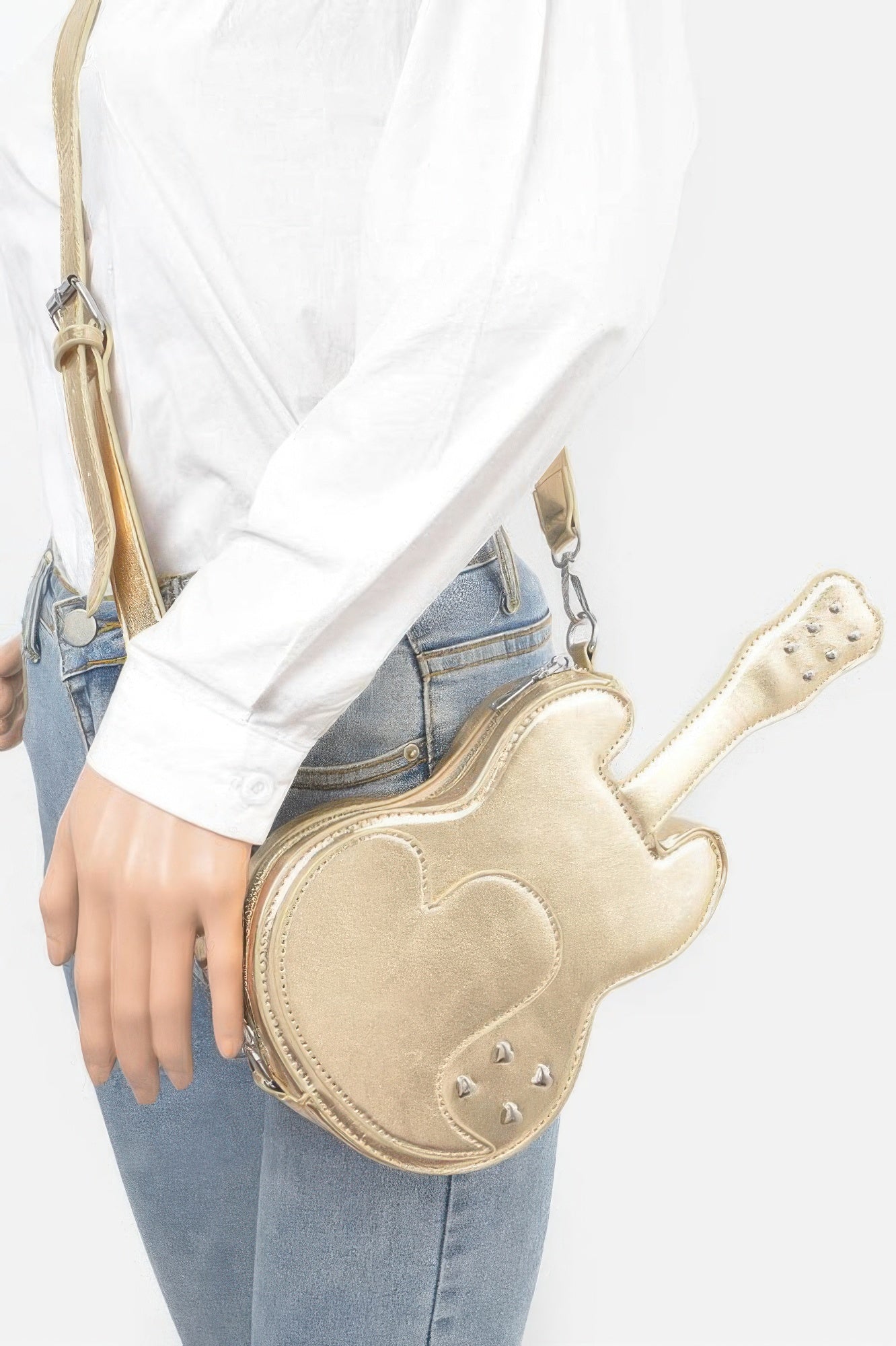 Metallic Guitar-Shaped Faux Leather Crossbody Bag Secondary image
