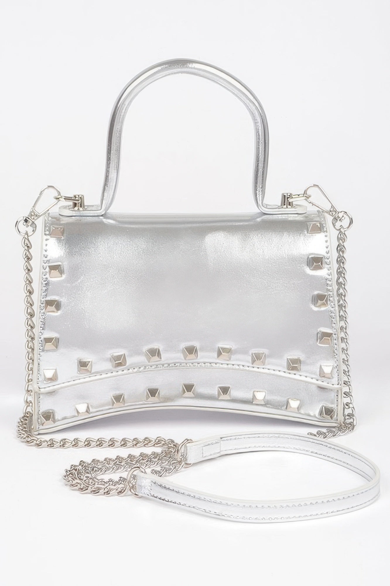 Studded Faux Leather Top Handle Clutch with Chain Strap Secondary image