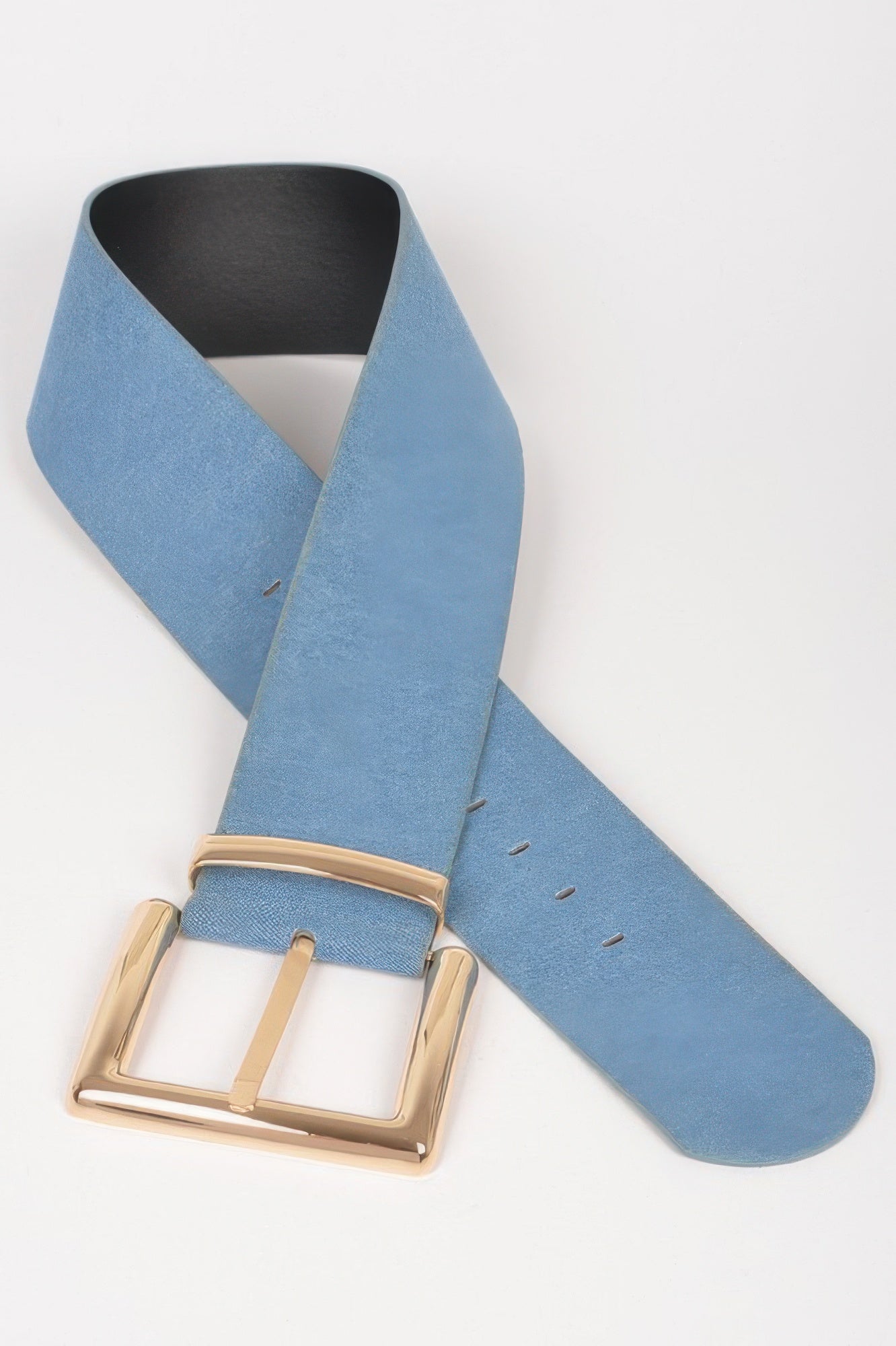 Wide Denim-Finish Waist Belt with Oversized Buckle Secondary image
