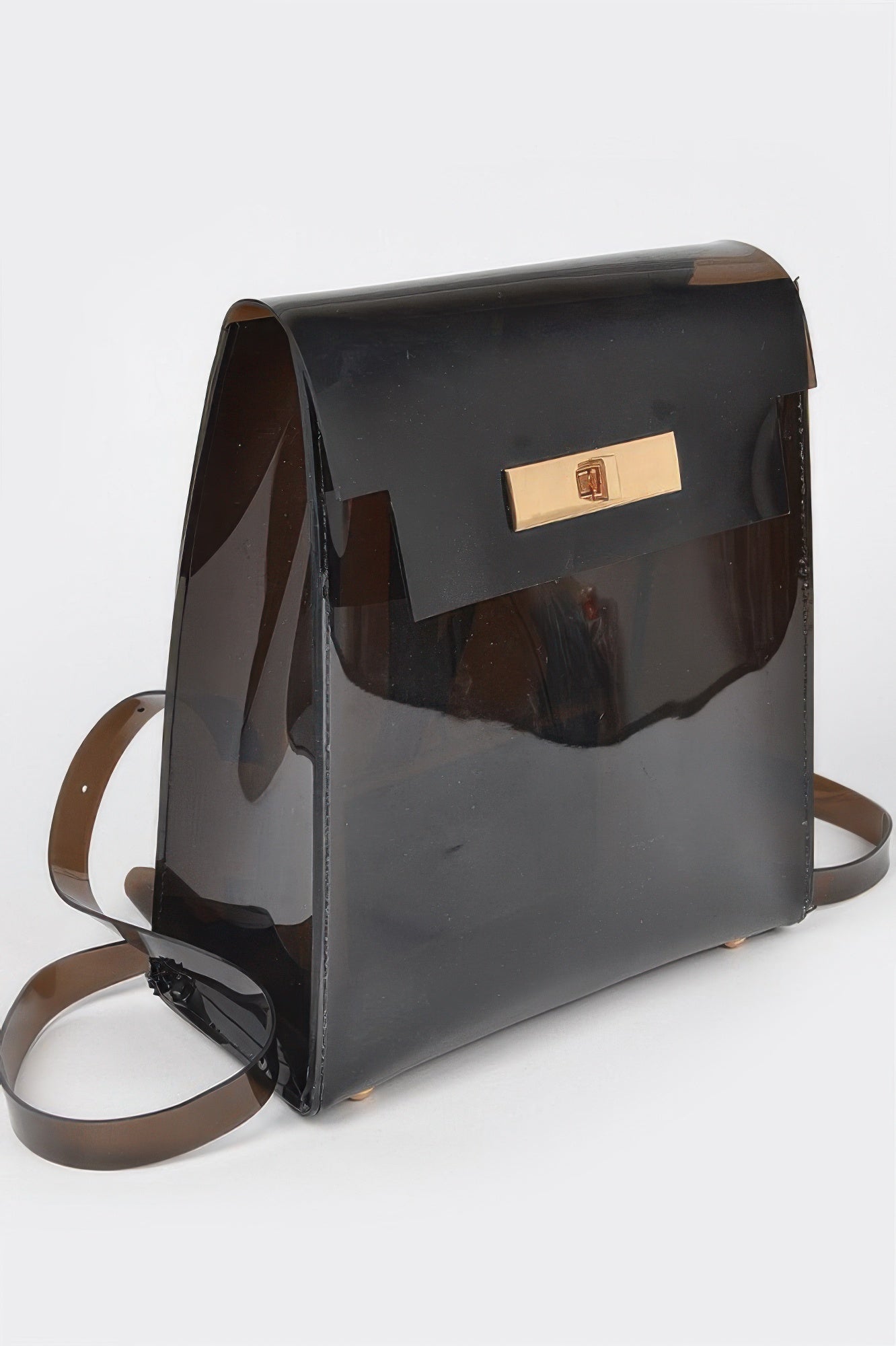 Glossy PVC Structured Backpack with Metallic Clasp Secondary image