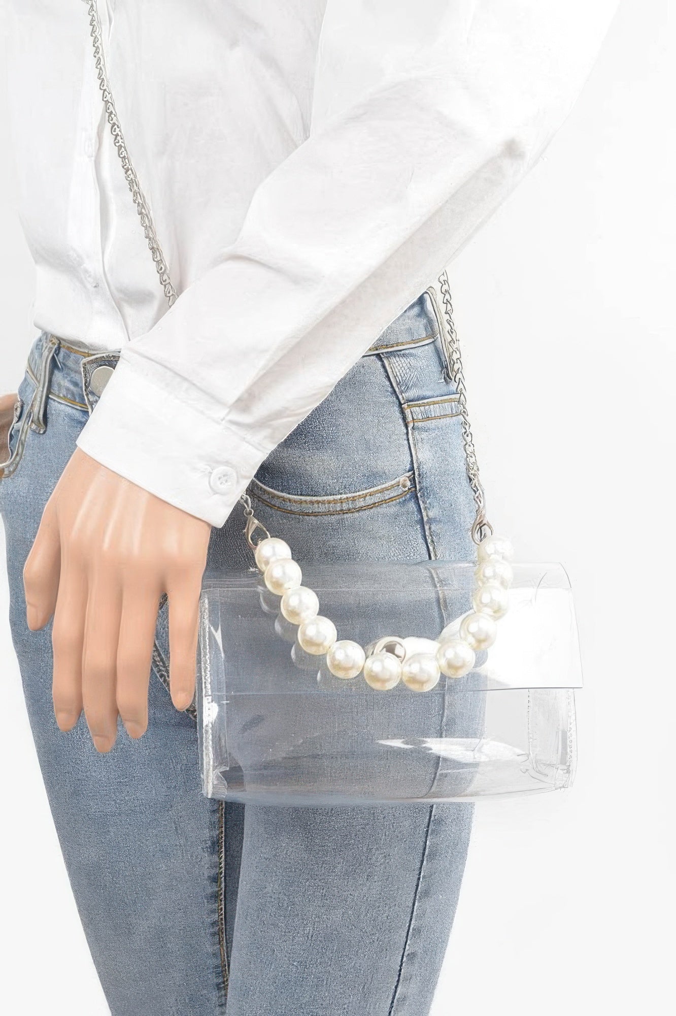Clear Pearl Handle Chain Flap Bag Secondary image