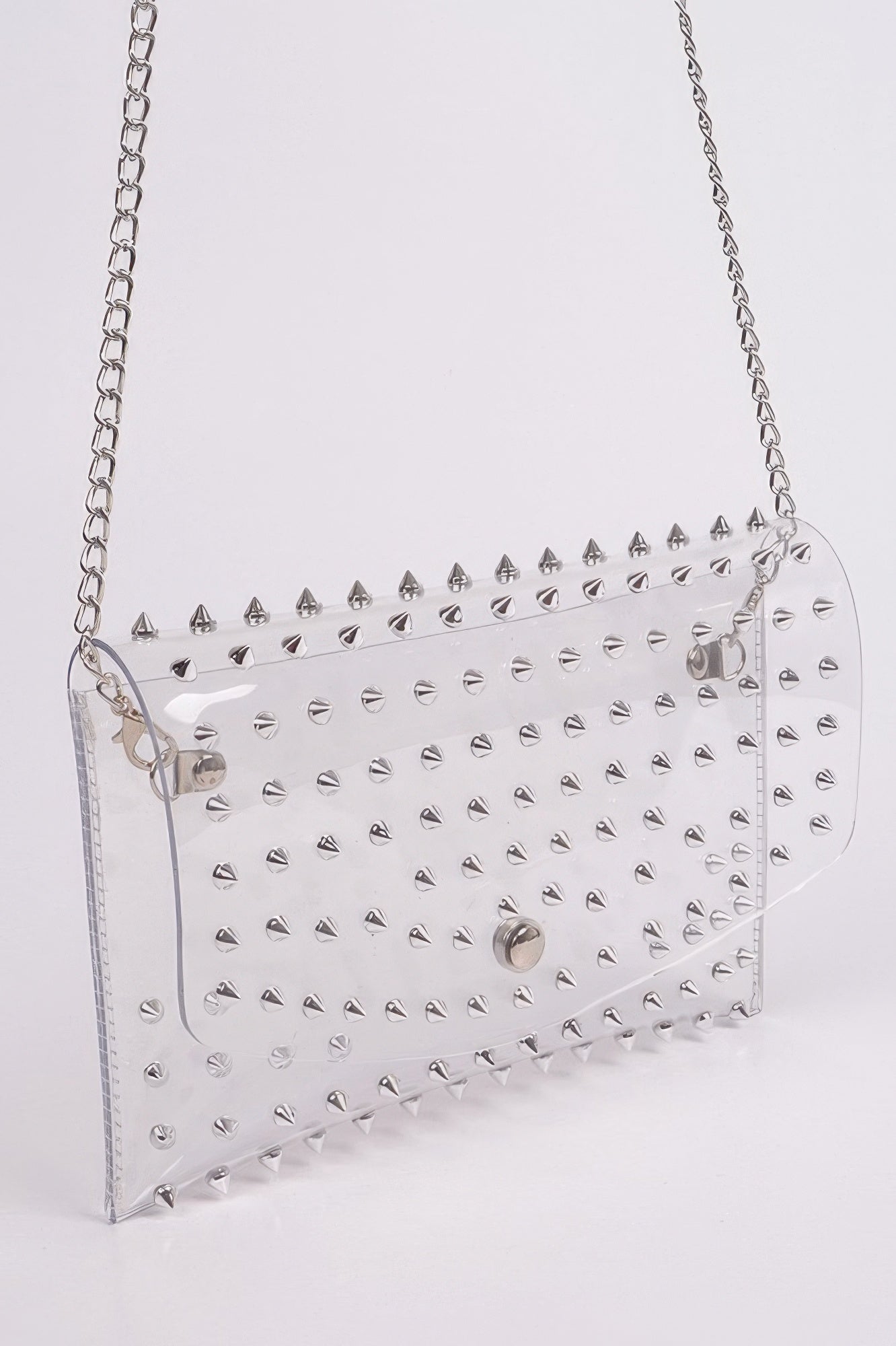 Clear Studded Crossbody Clutch With Silver Chain Secondary image