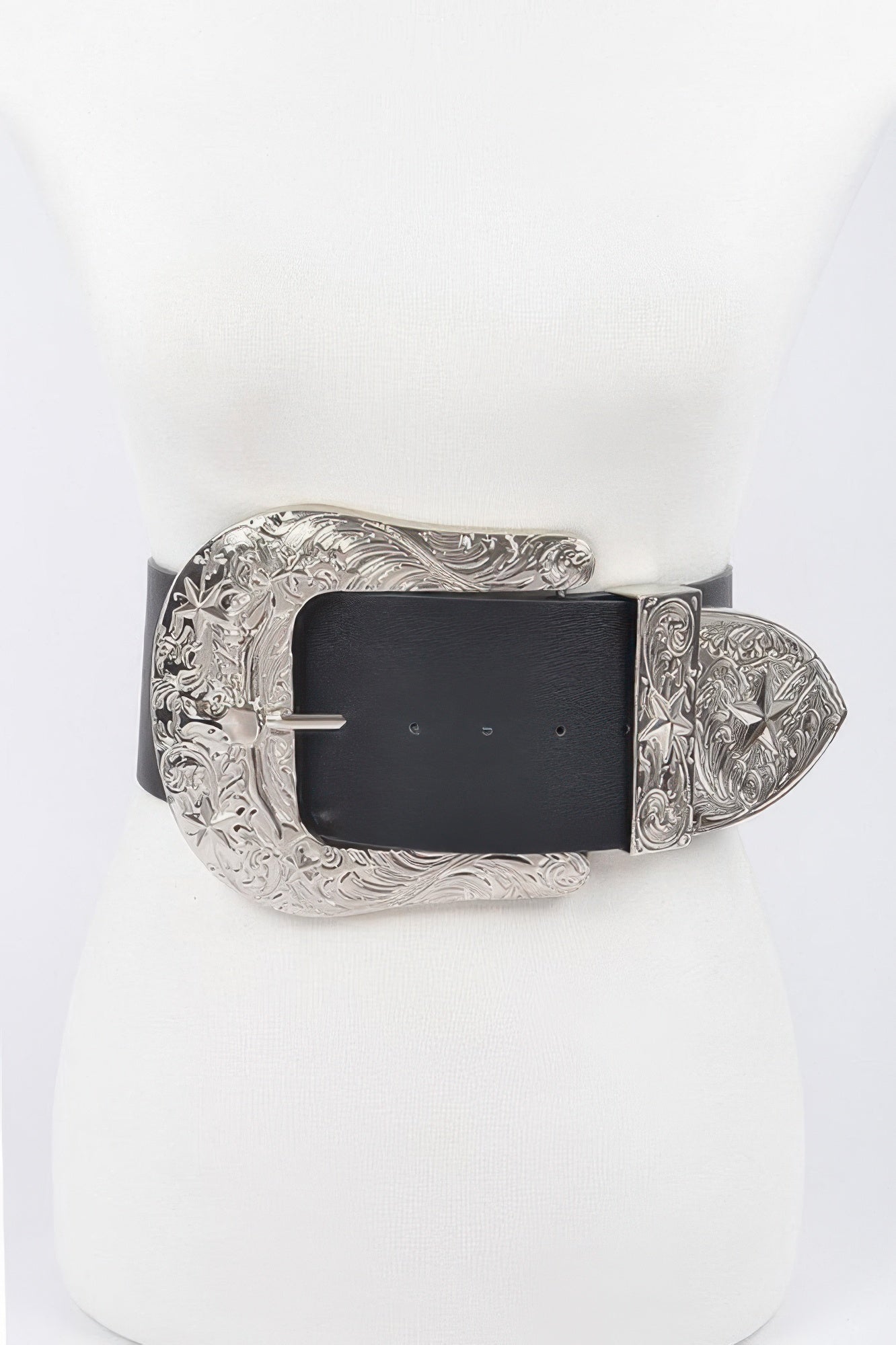 Wide Buckle Belt with Ornate Western-Inspired Hardware Secondary image
