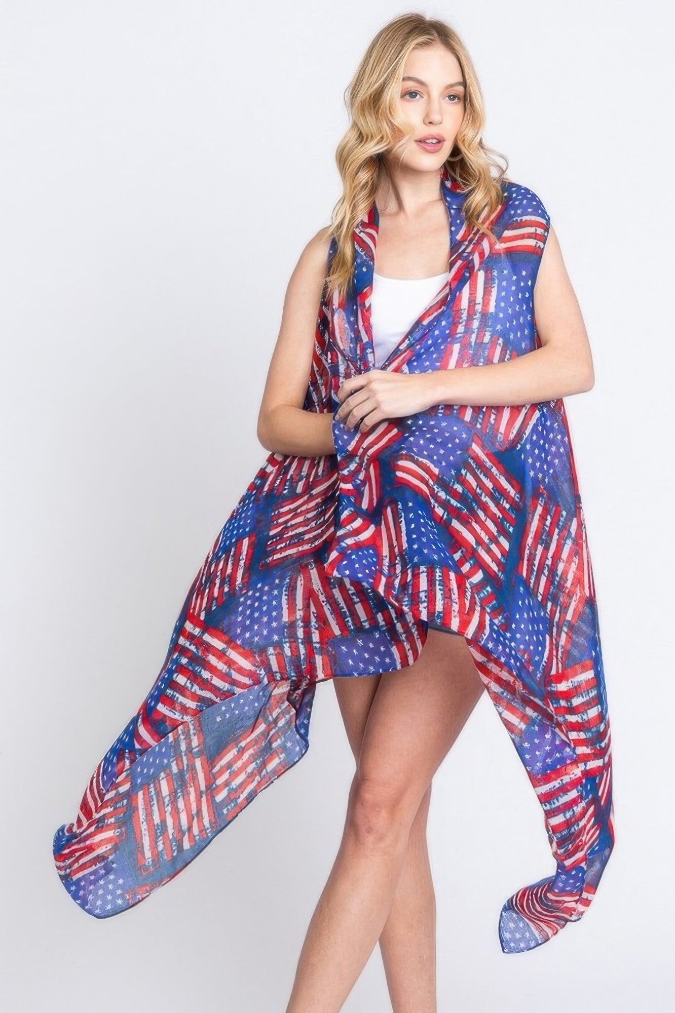 American Flag Print Open-Front Sleeveless Vest Secondary image