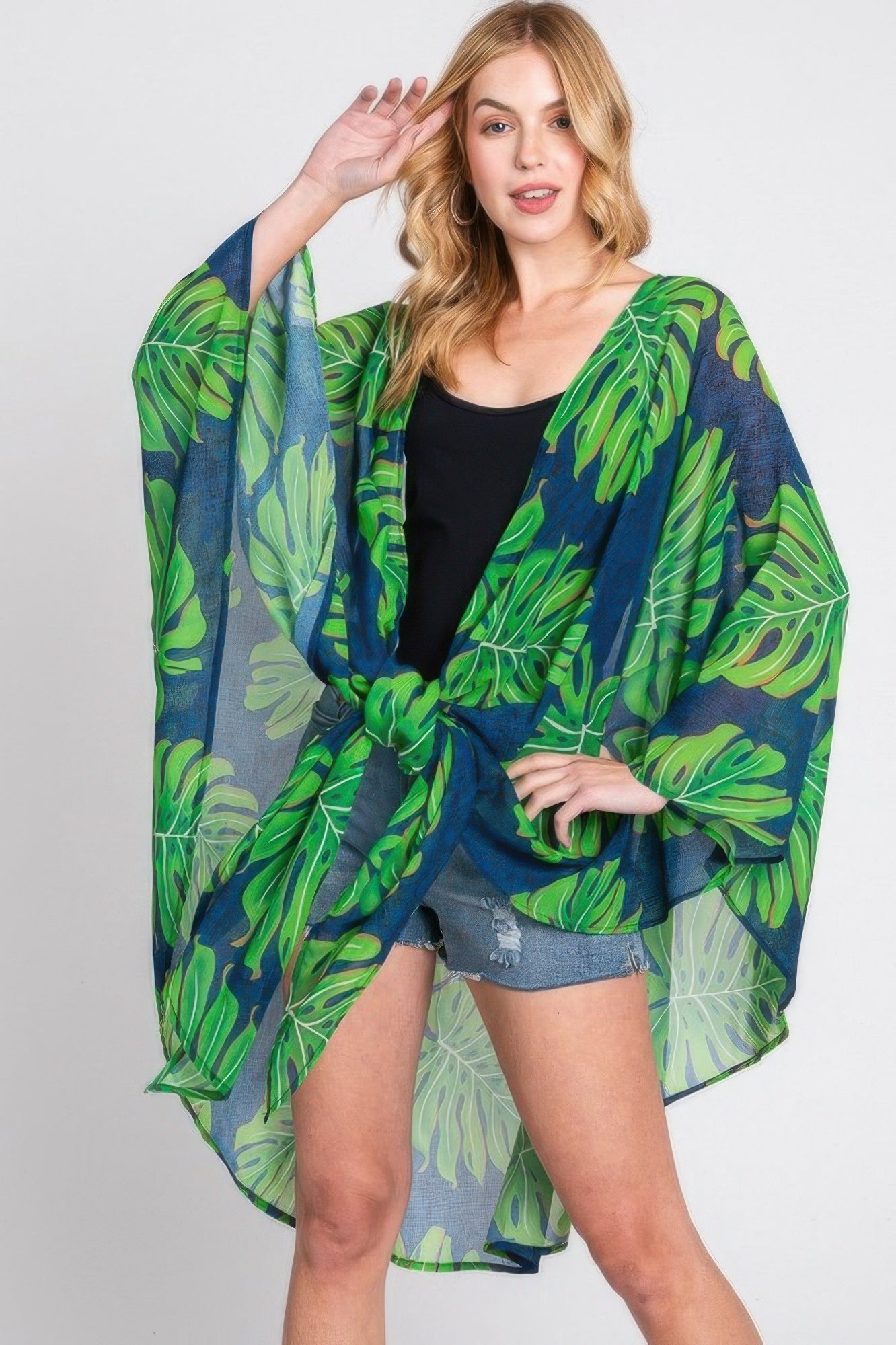 Tropical Leaf Print Open-Front Cover-Up Secondary image