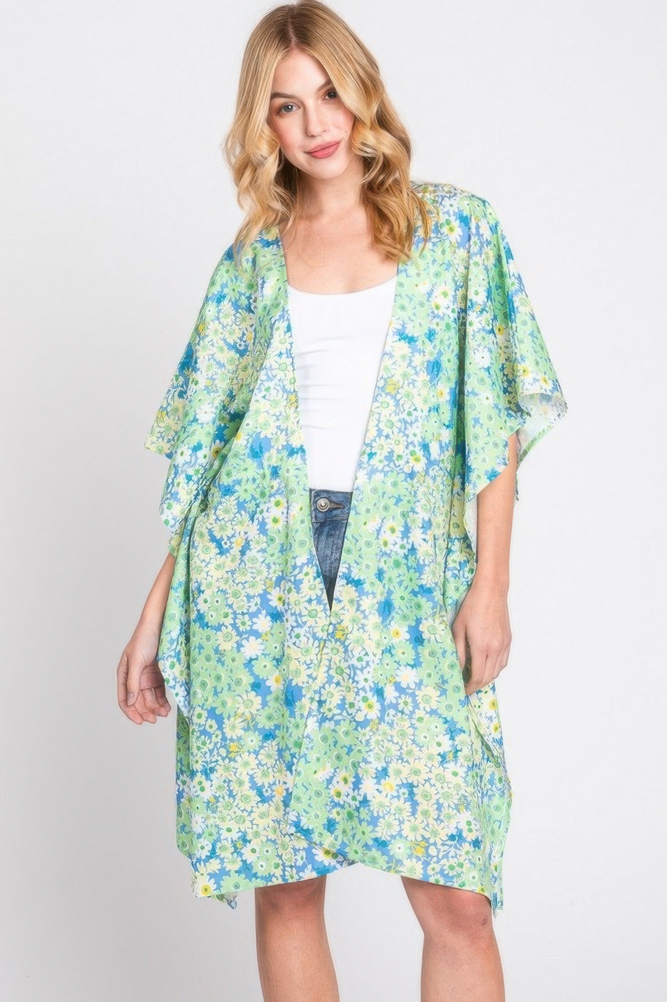 Floral Print Open-Front Kimono Cover-Up Secondary image