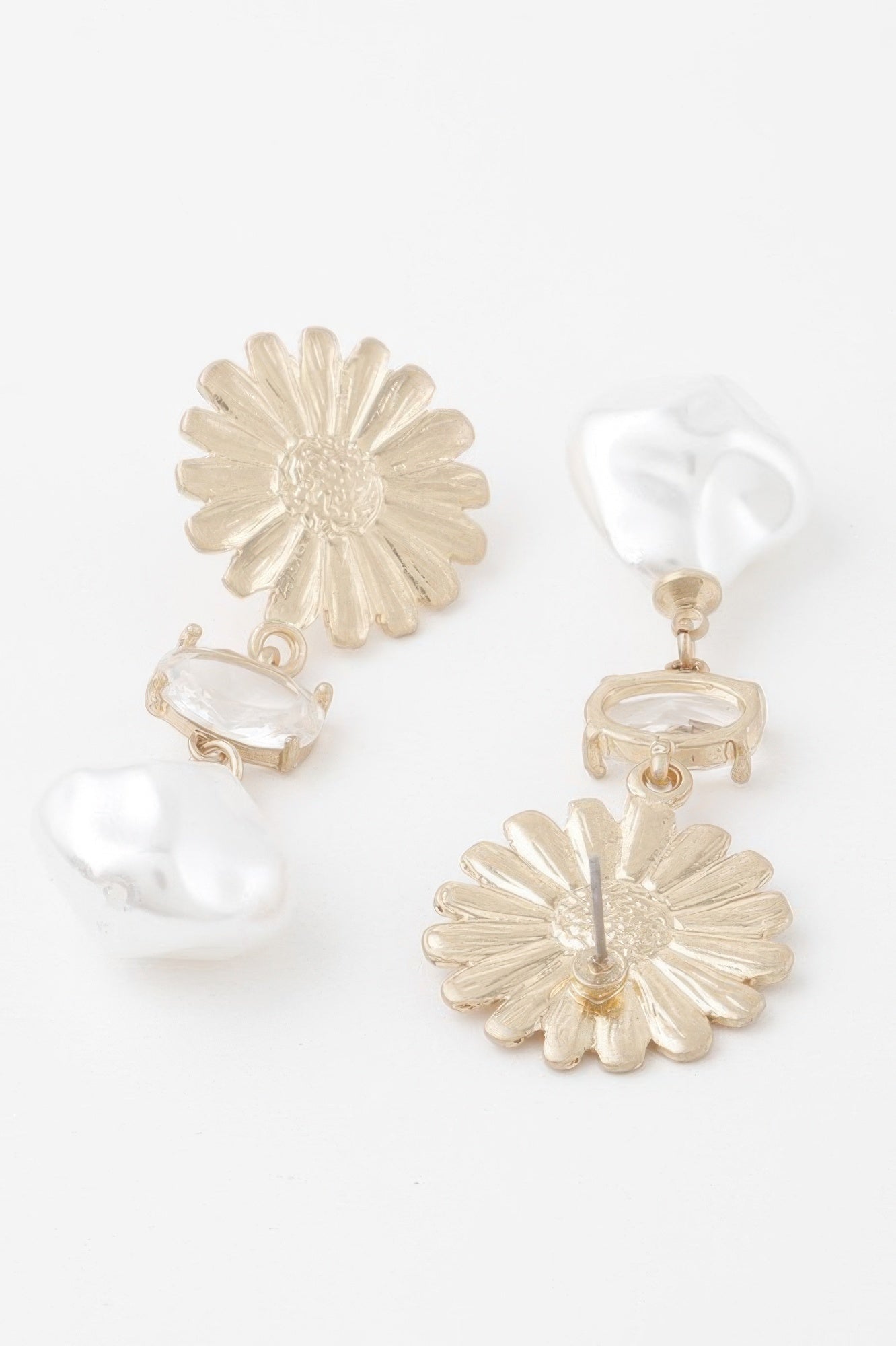Gold Cream Sunflower Crystal Drop Earrings Secondary image