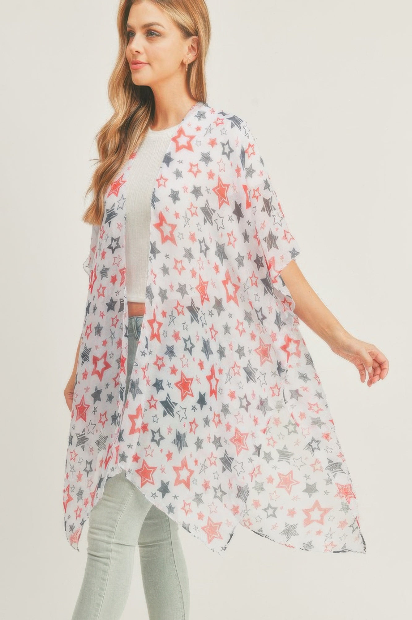 White Star Print Lightweight Kimono Secondary image