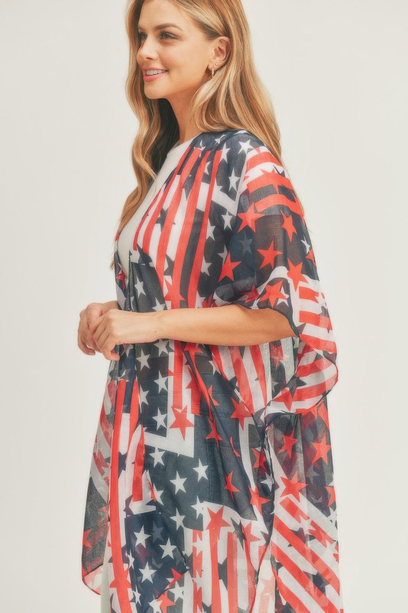 American Flag Print Open-Front Kimono Secondary image