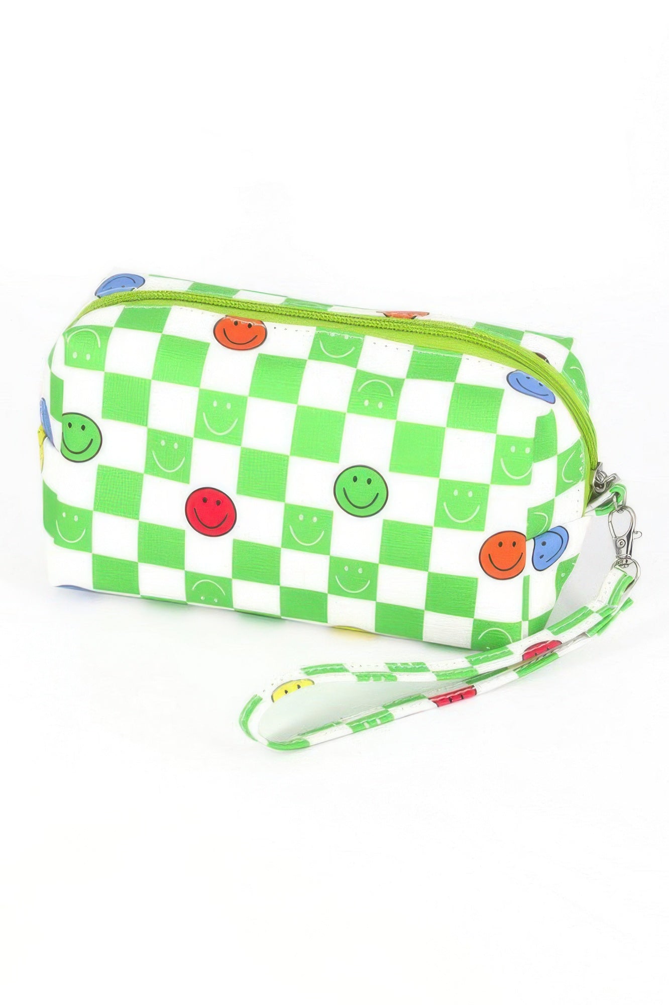 Checkerboard Smiley Faux Leather Wristlet Pouch Secondary image