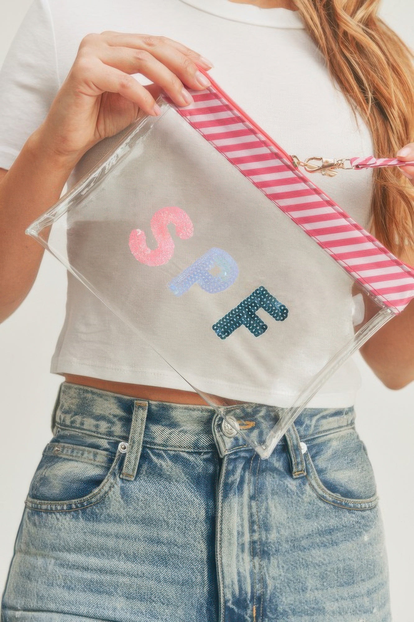 Clear SPF Sequin Letter Pouch With Wrist Strap Secondary image