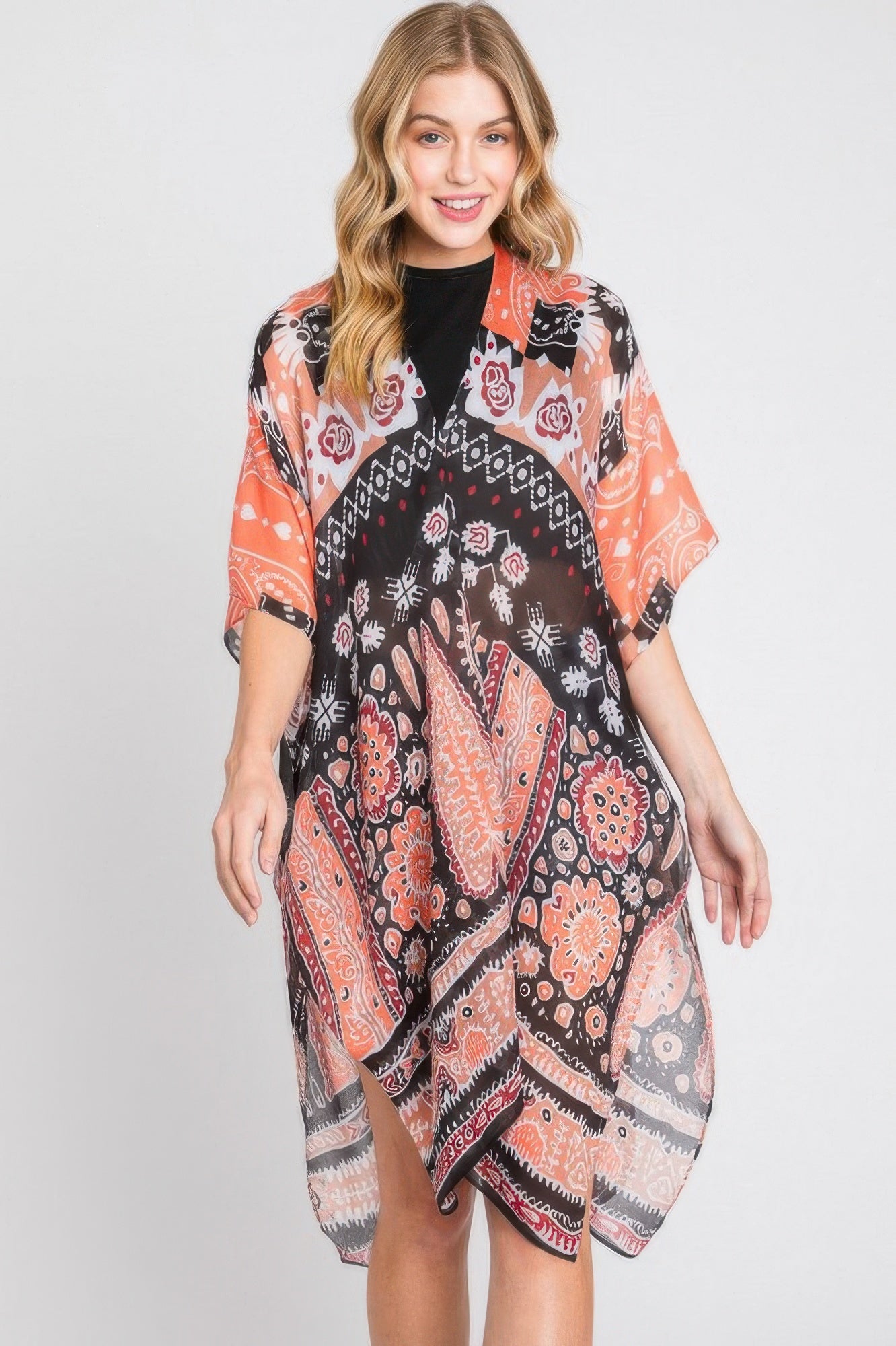 Printed Open-Front Kimono Cover-Up Secondary image