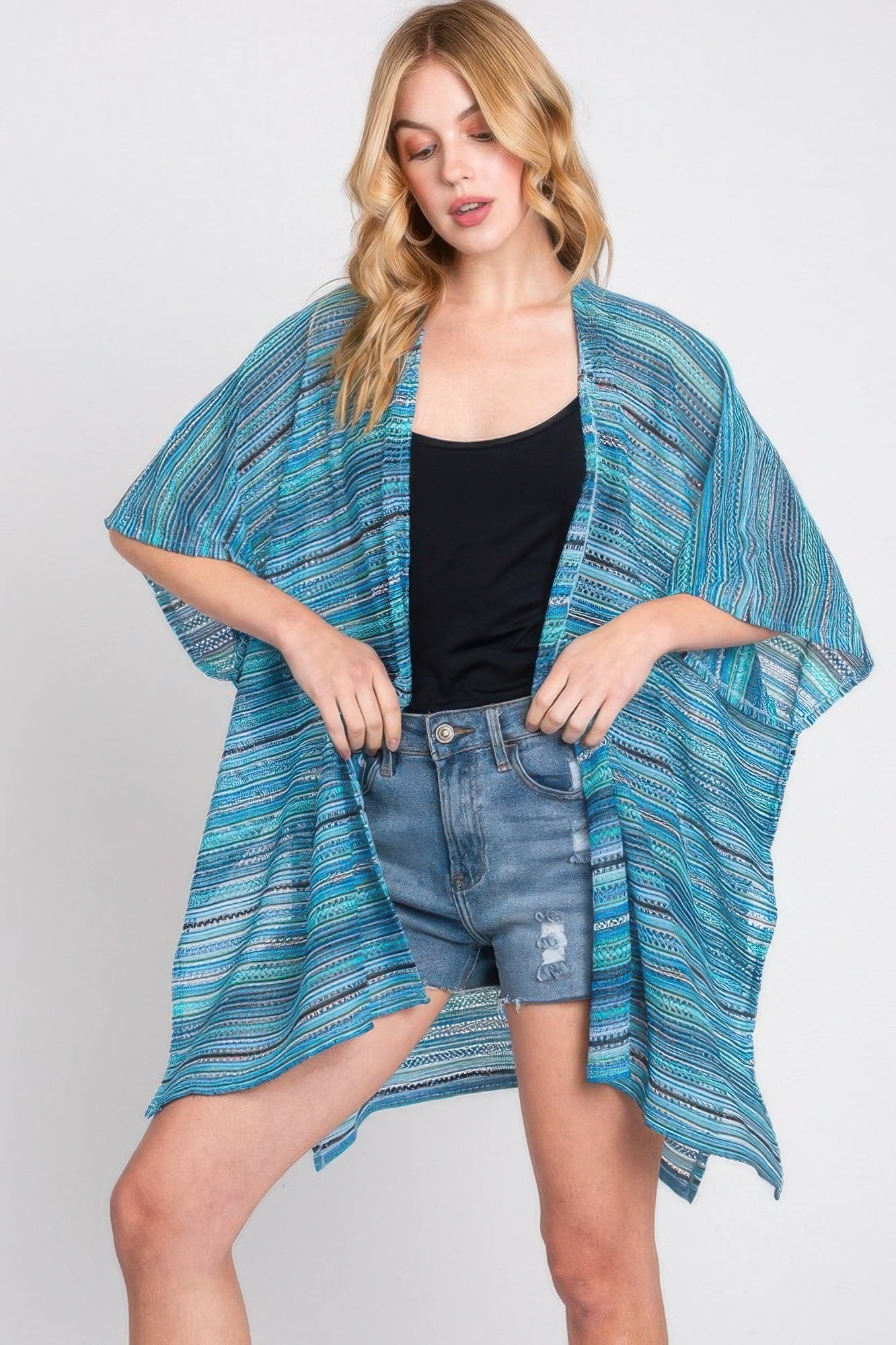 Striped Open-Front Crochet Swim Cover-Up Secondary image