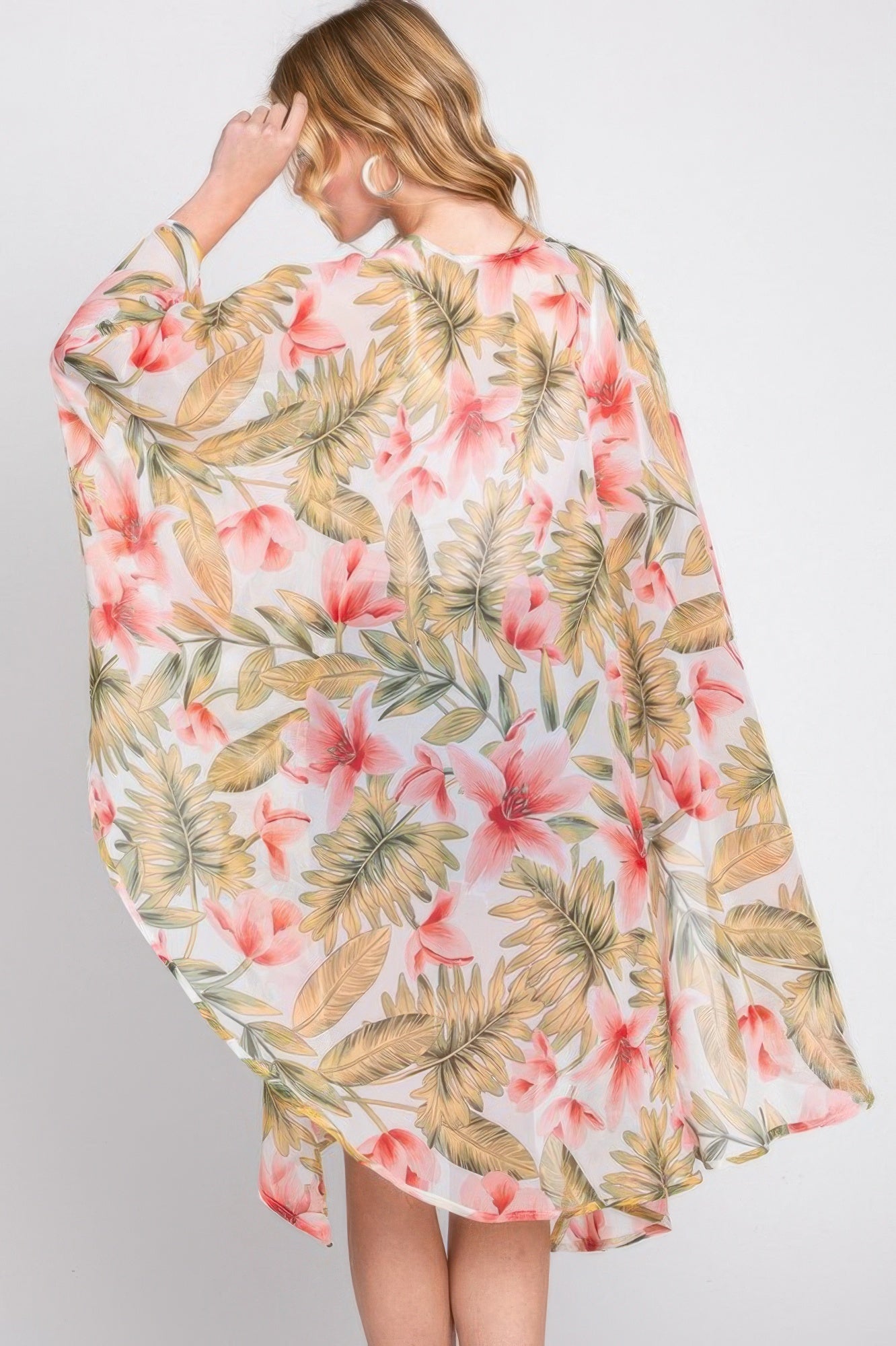Tropical Floral Print Open Shawl Cover-Up Secondary image
