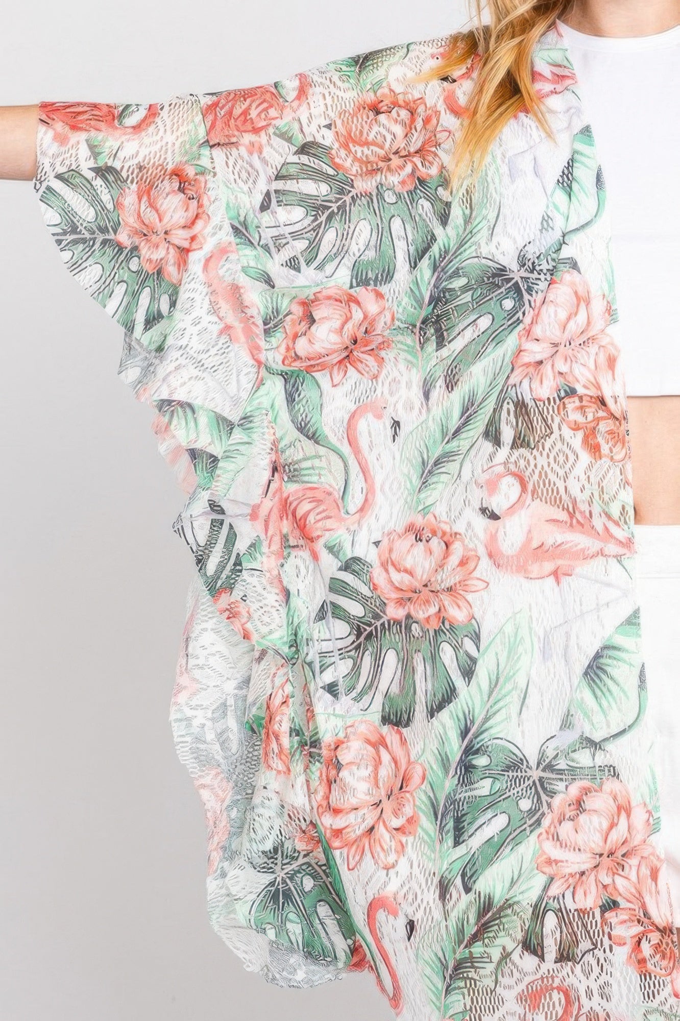 Tropical Floral Foliage Open-Front Cover-Up Secondary image