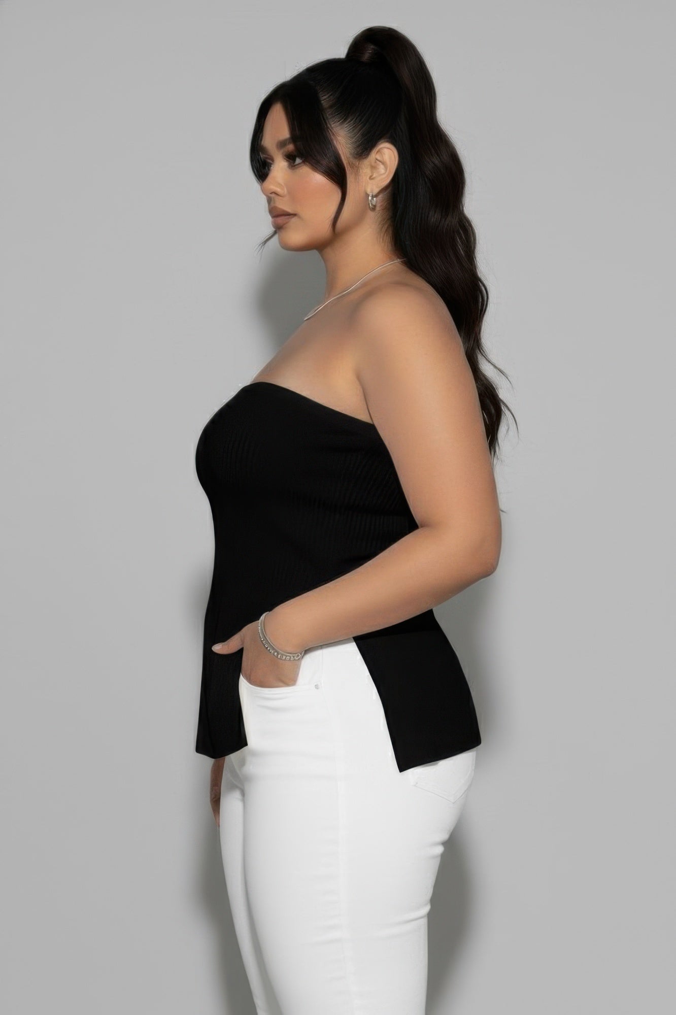 Plus Ribbed Strapless Side-Slit Flare Top Secondary image