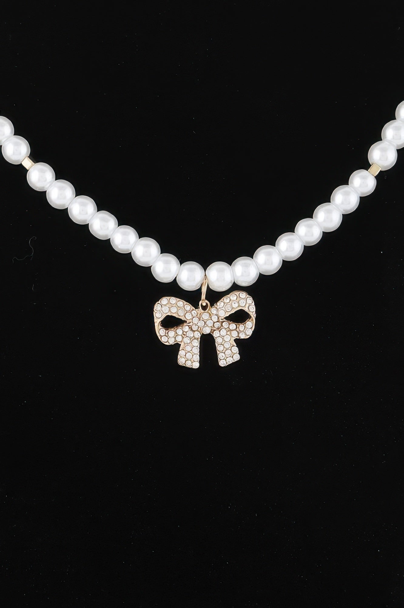 White Pearl Strand Necklace with Bow Pendant Secondary image