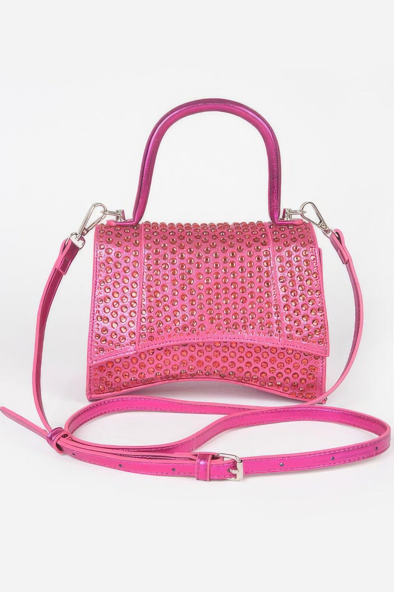 Rhinestone Metallic Top Handle Flap Handbag Secondary image