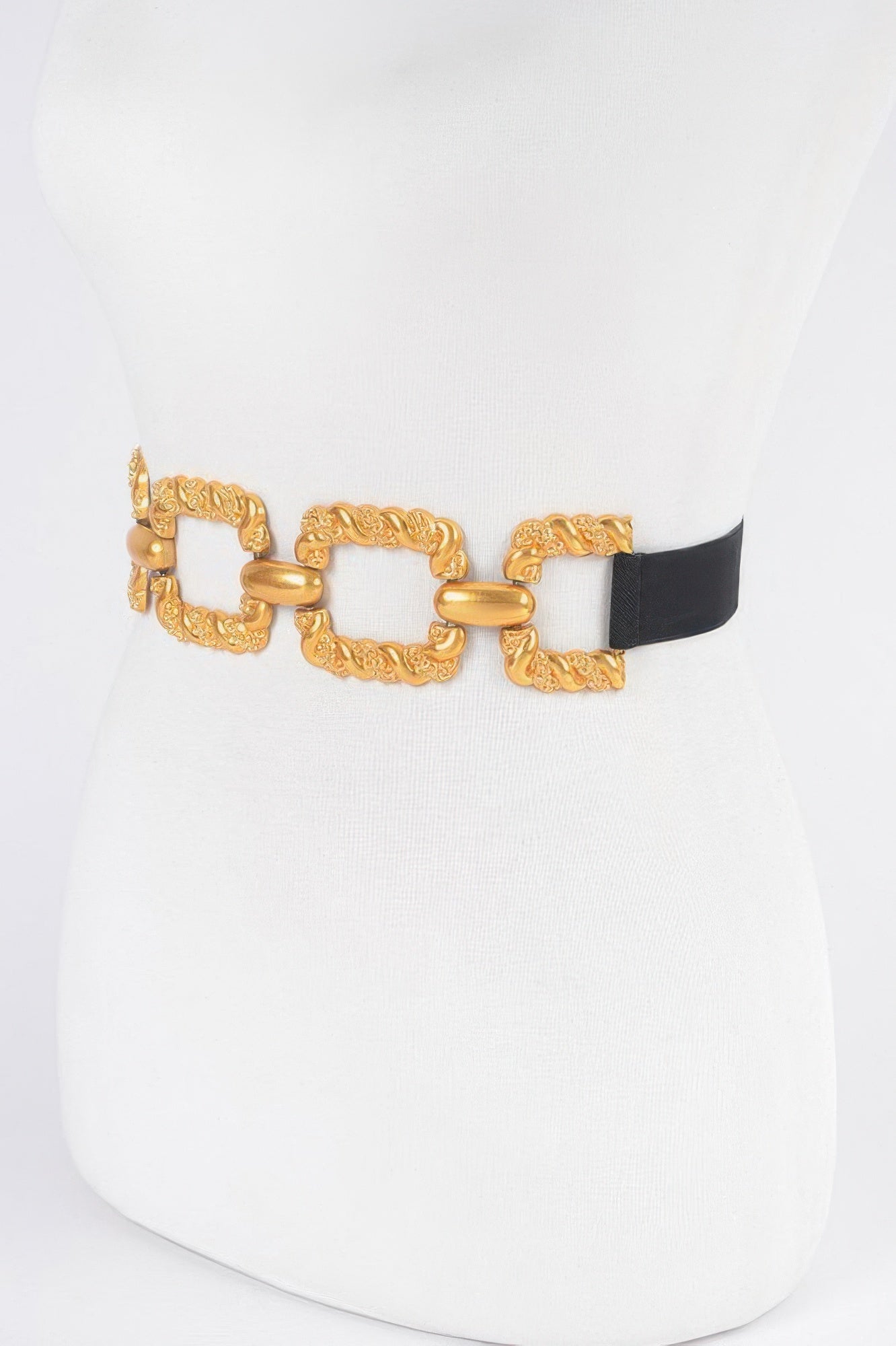 Black Elastic Belt With Ornate Gold Buckle Secondary image