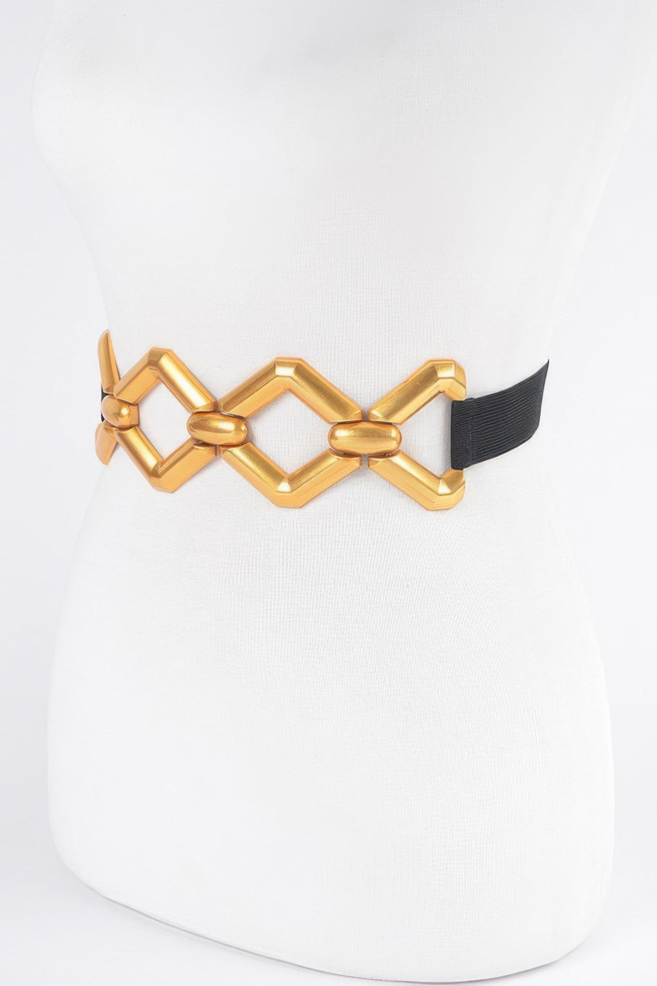 Black and Gold Stretch Belt with Linked Metal Design Secondary image