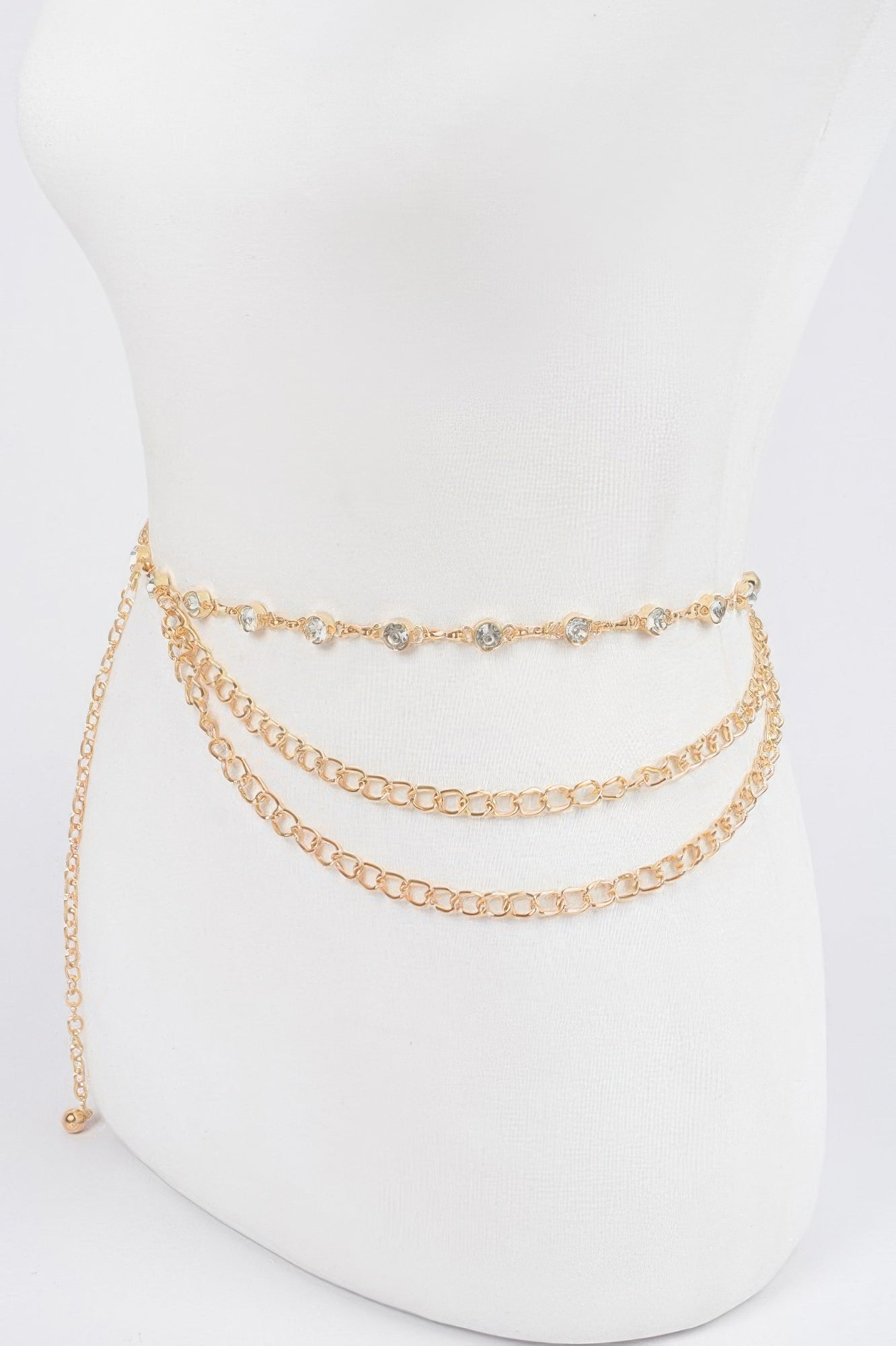 Layered Rhinestone Chain Belt with Adjustable Fit Secondary image