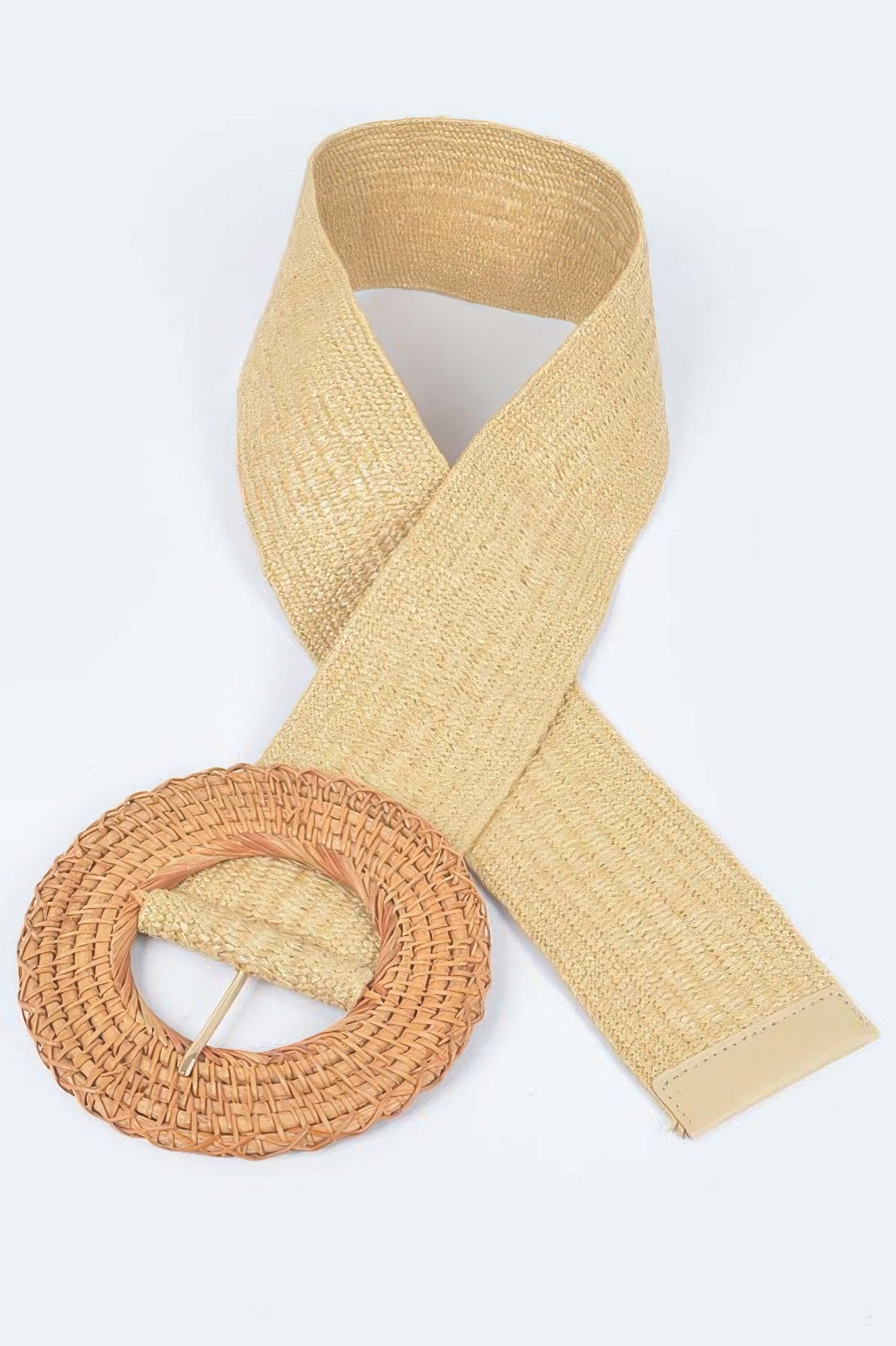 Khaki Wide Stretch Belt with Woven Bamboo-Style Buckle Secondary image