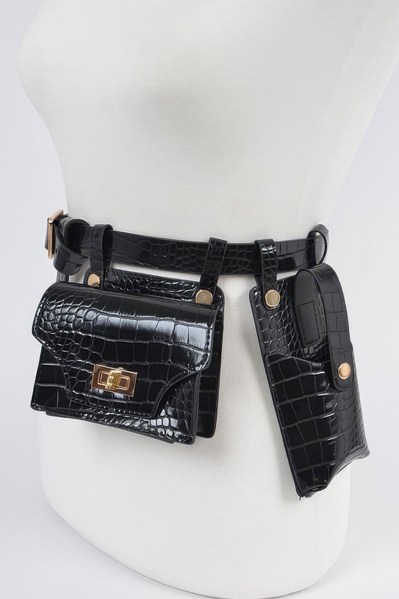 Crocodile-Textured Double Pouch Belt Bag Secondary image