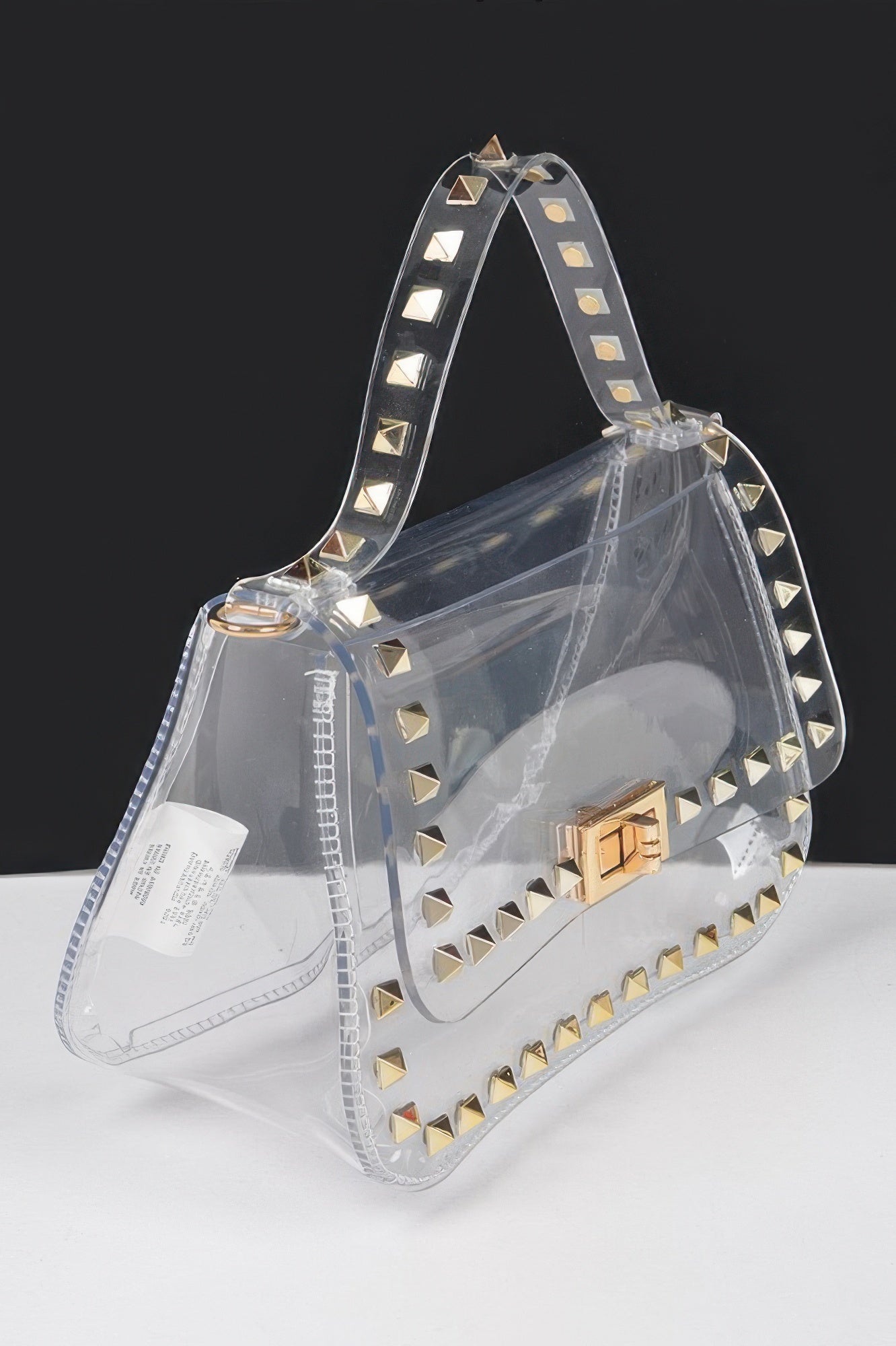 Clear Gold Studded PVC Top Handle Bag Secondary image