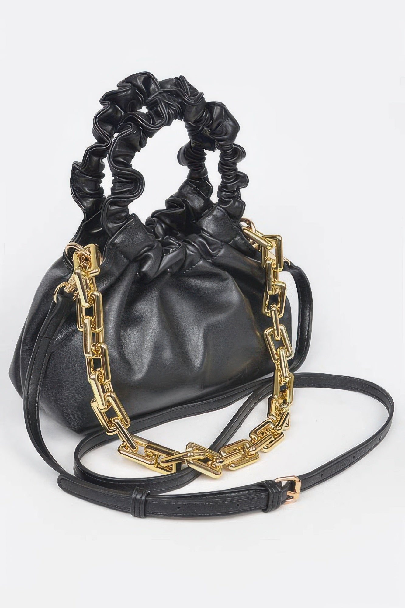 Pleated Faux Leather Bag with Chain Strap Secondary image
